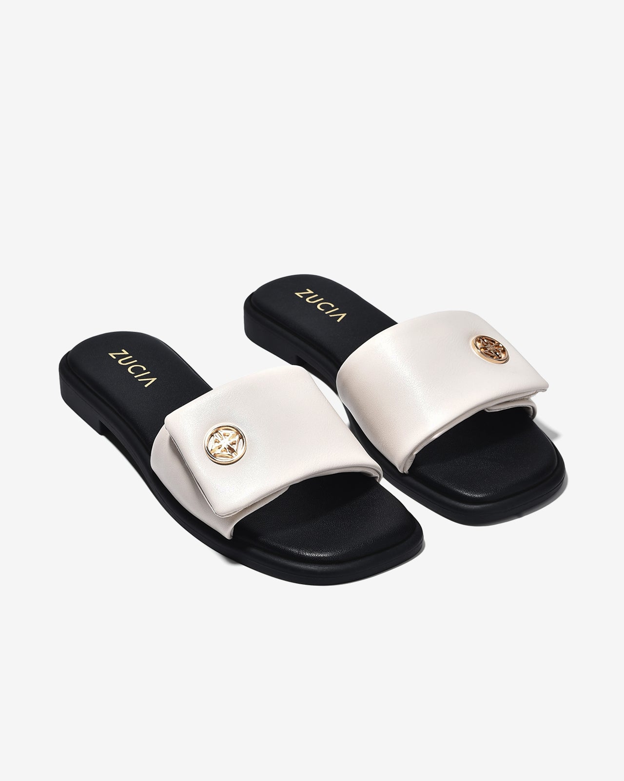 Dép Đế Bằng Nữ Zucia Mềm Quai Dán-DRXD7Kem Color1
