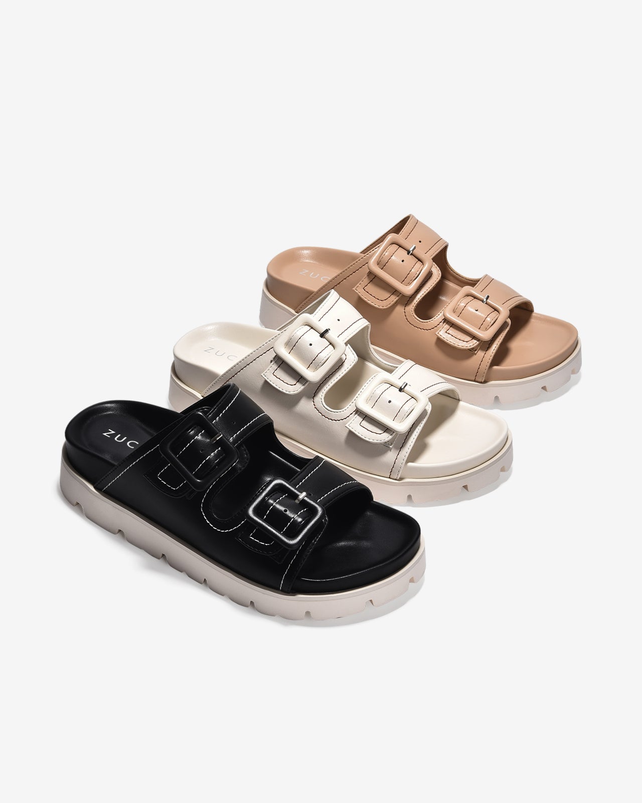 Dép Nữ Zucia Quai Đôi Bản To Khoá Cài Vuông-DTH93-Đen Color1