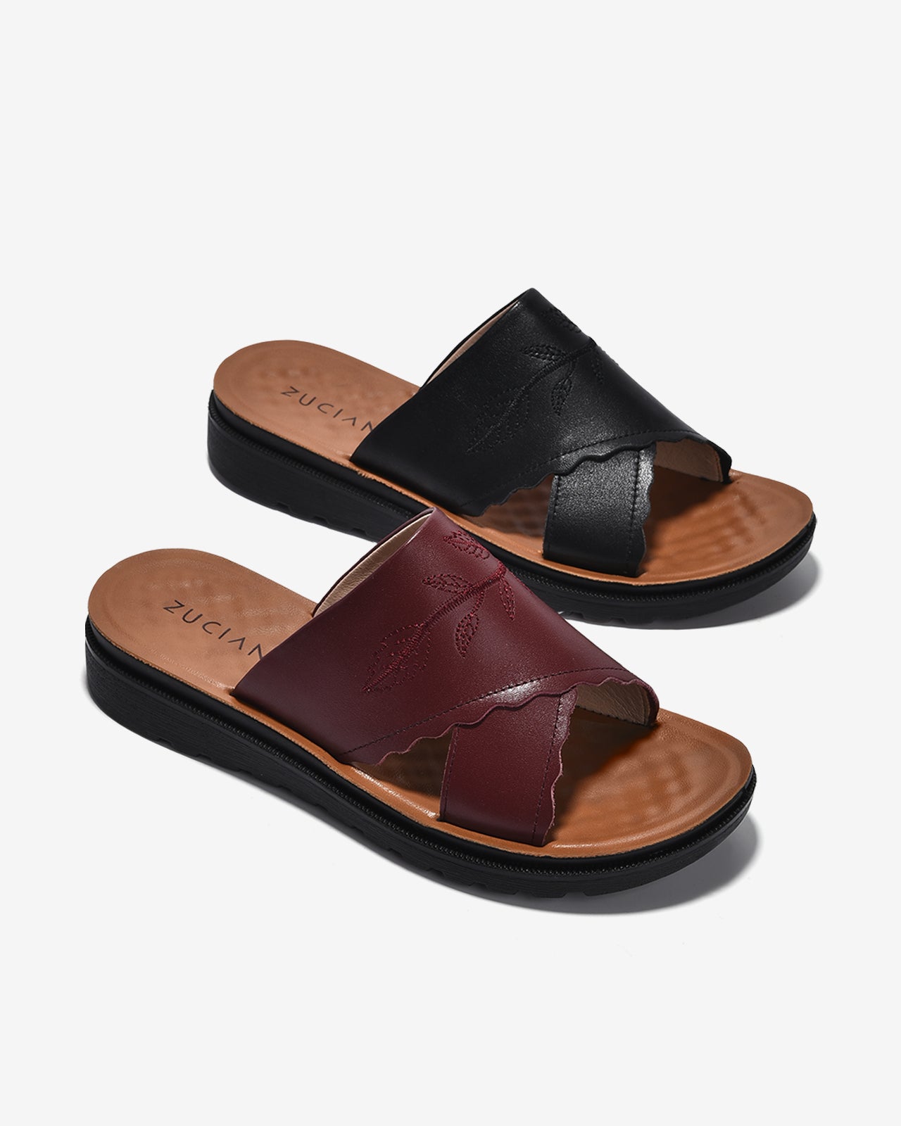 Dép Nữ Zuciani Quai Ngang Thêu Chỉ Nổi-DCF57-Đỏ Color1