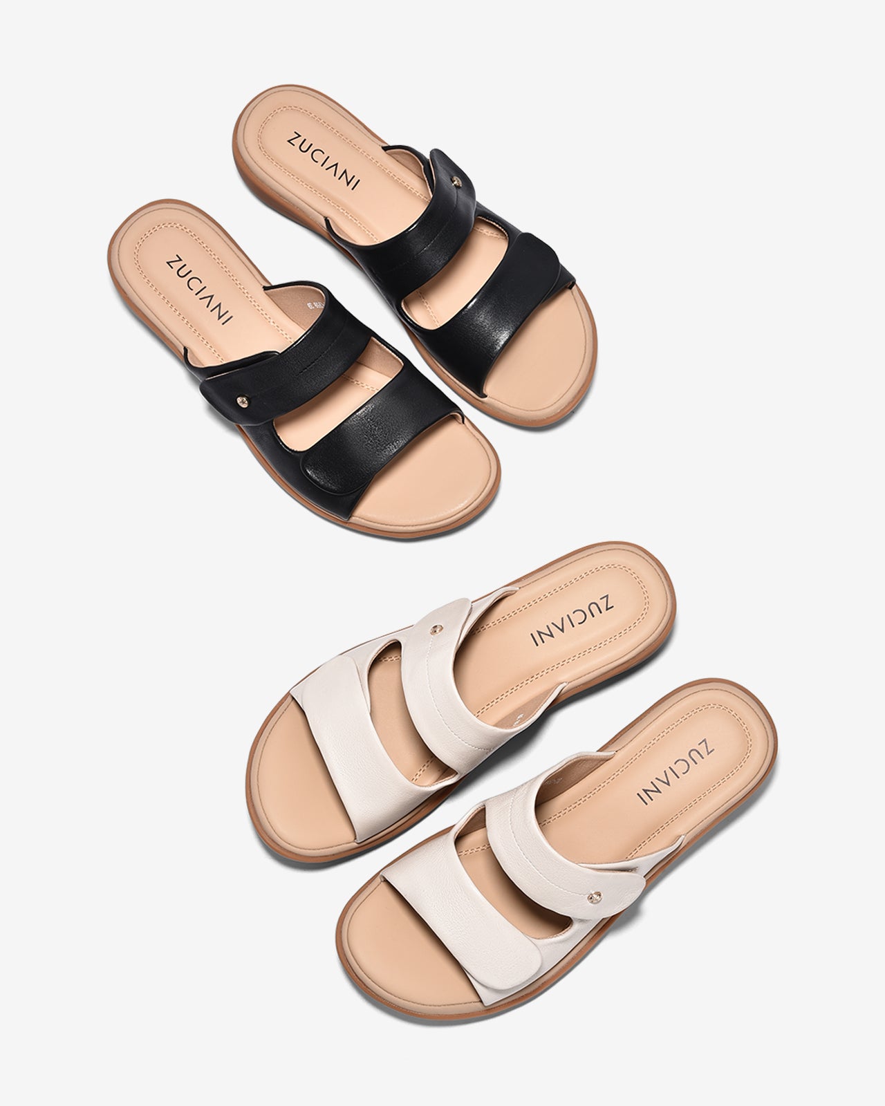 Dép Nữ Zuciani Quai Đôi Dán-DCF59-Kem Color1