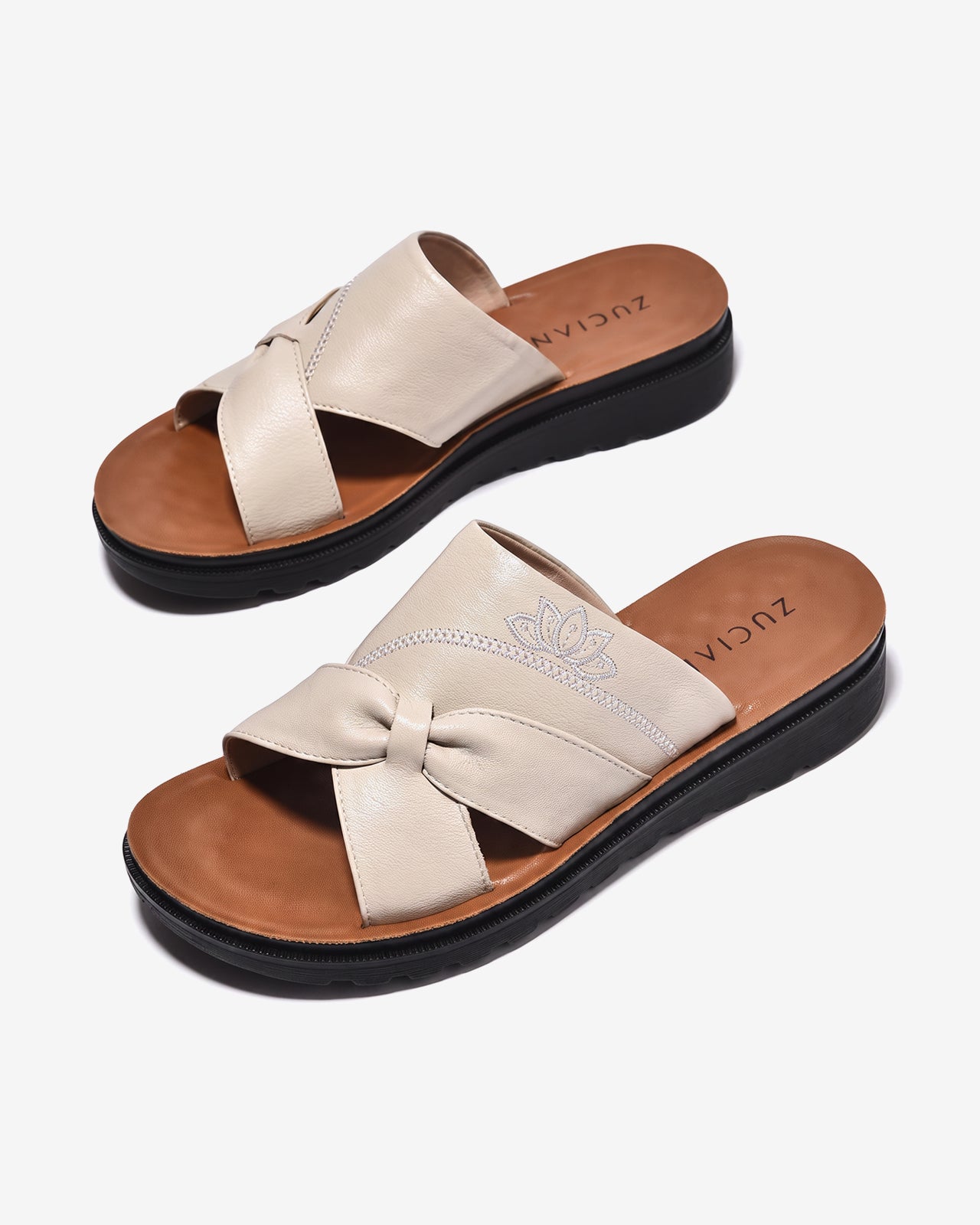 Dép Nữ Zuciani Quai Nơ Thêu Hoa-DCF97Kem Color1