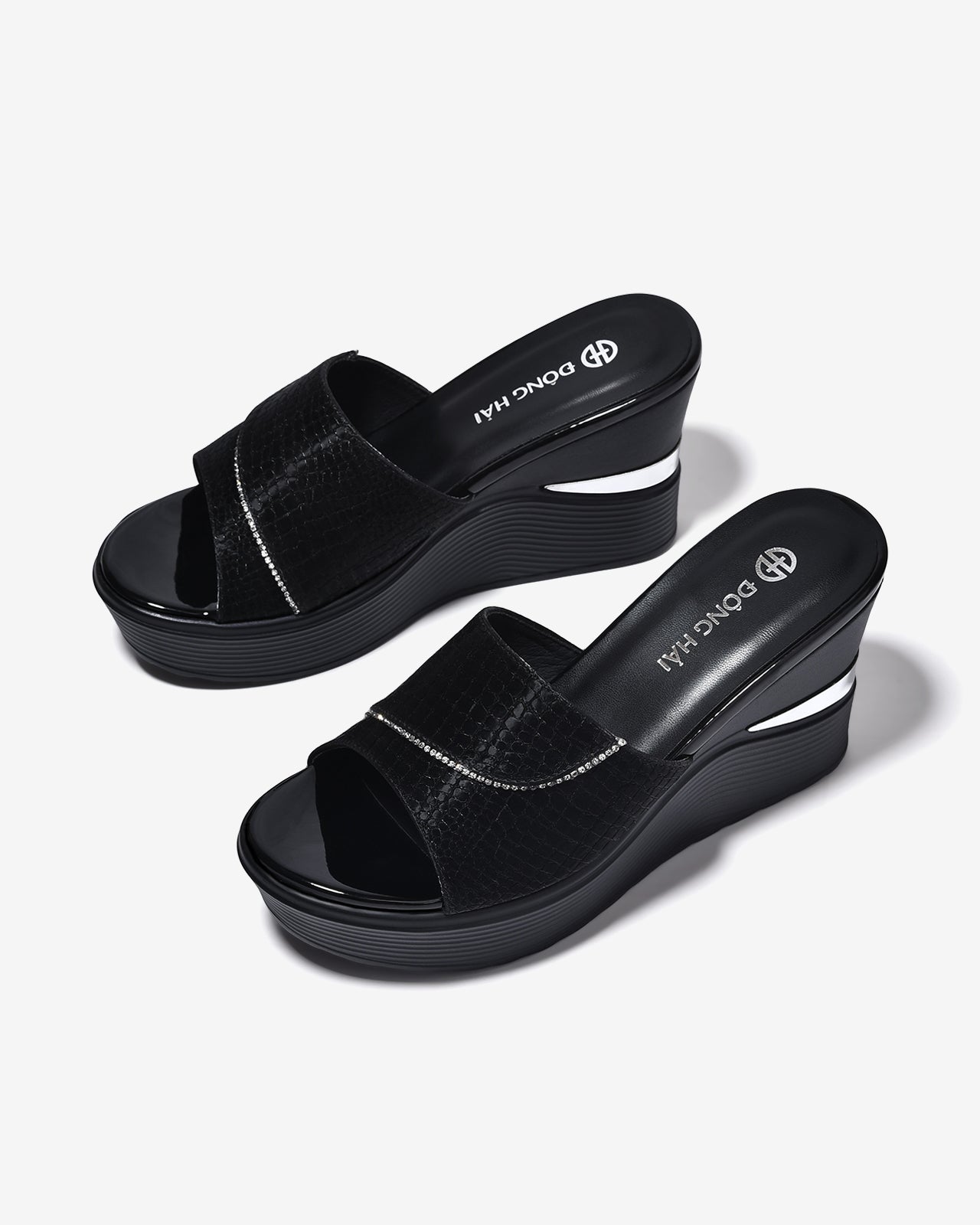 Dép Xuồng Đông Hải Đế 9cm Gợn Sóng-D5928Đen Color1