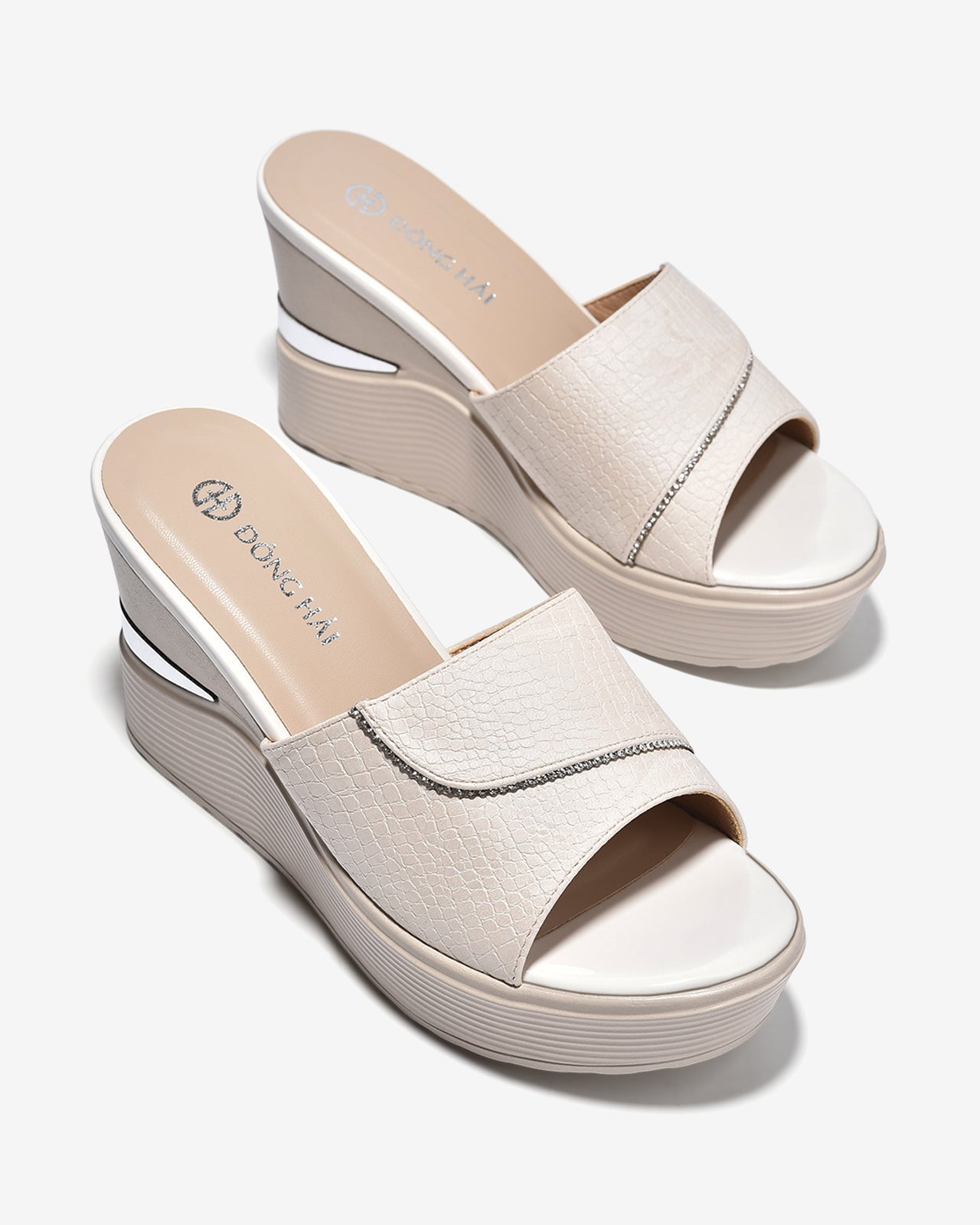 Dép Xuồng Đông Hải Đế 9cm Gợn Sóng-D5928Kem Color1