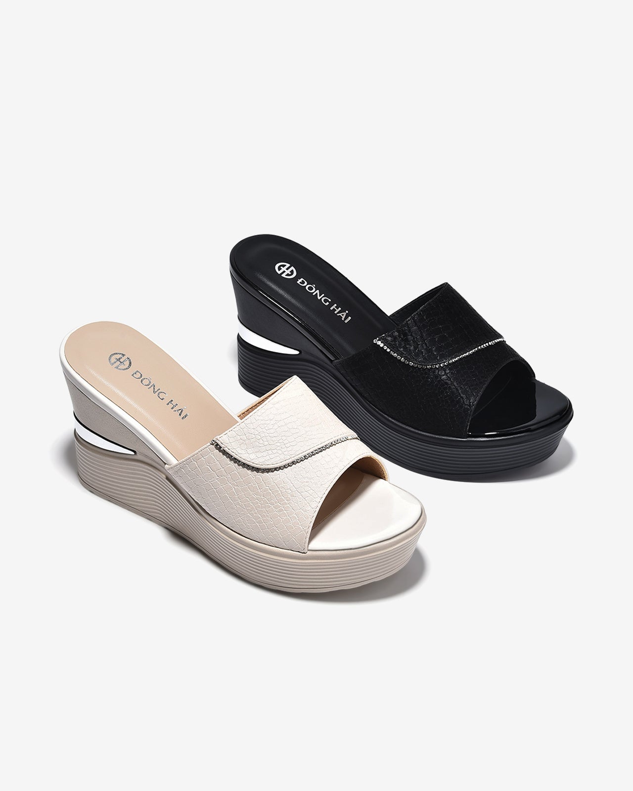Dép Xuồng Đông Hải Đế 9cm Gợn Sóng-D5928Kem Color1