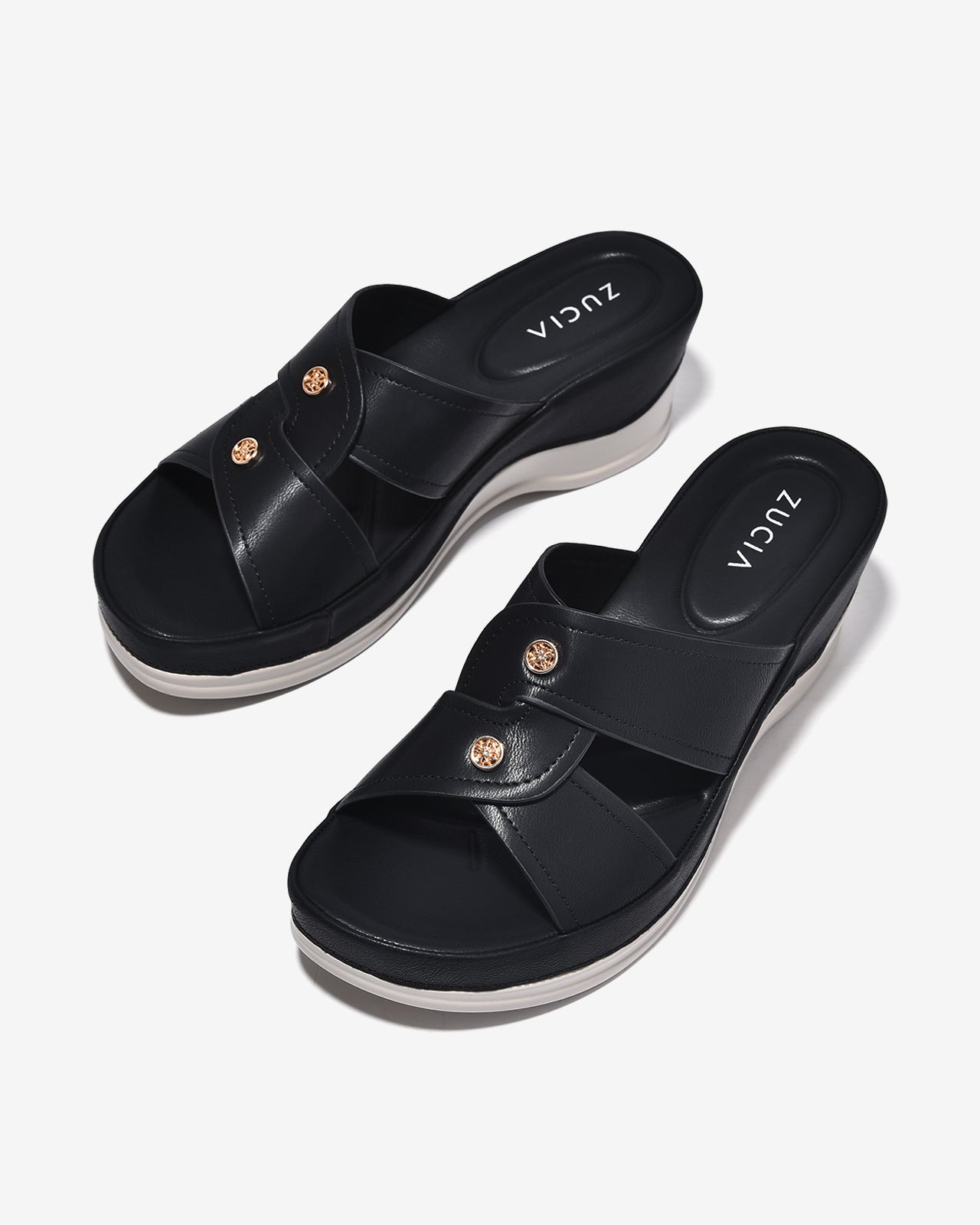 Dép Xuồng Zucia 6cm Quai Chéo-DHLM9Đen Color1