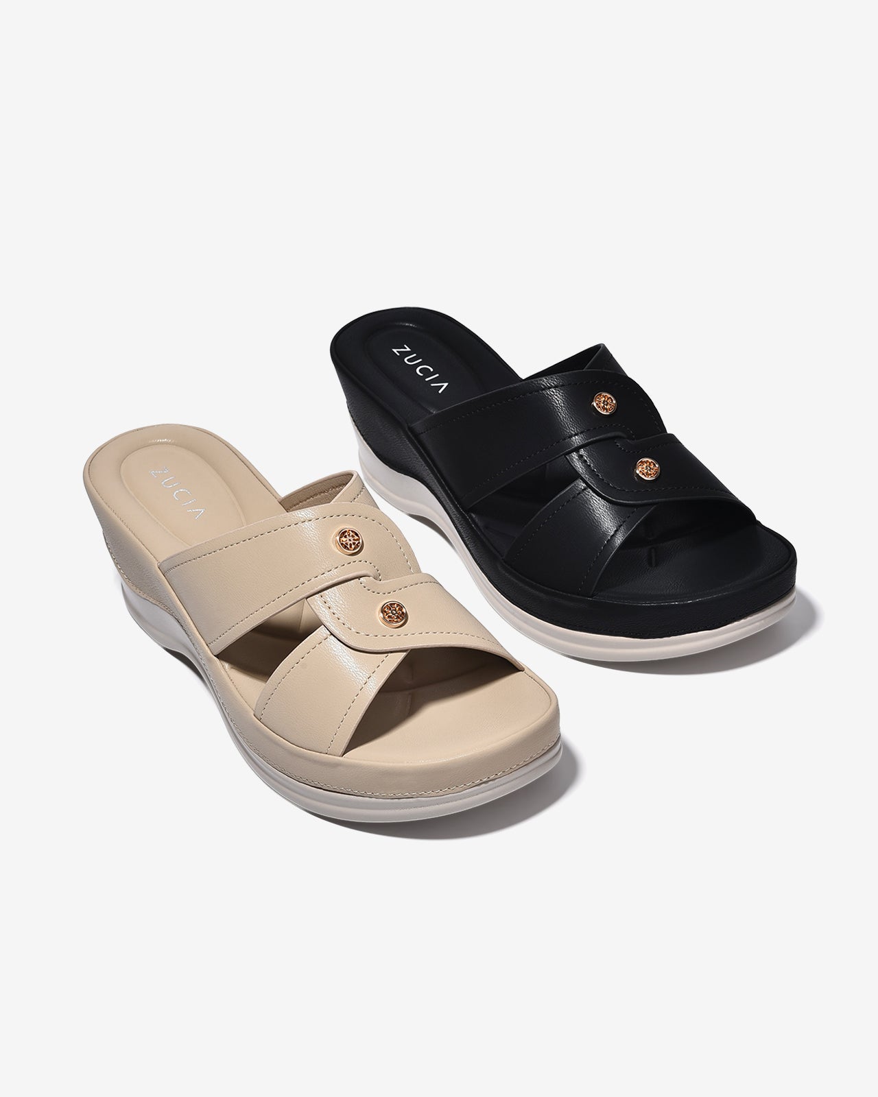 Dép Xuồng Zucia 6cm Quai Chéo-DHLM9Đen Color1