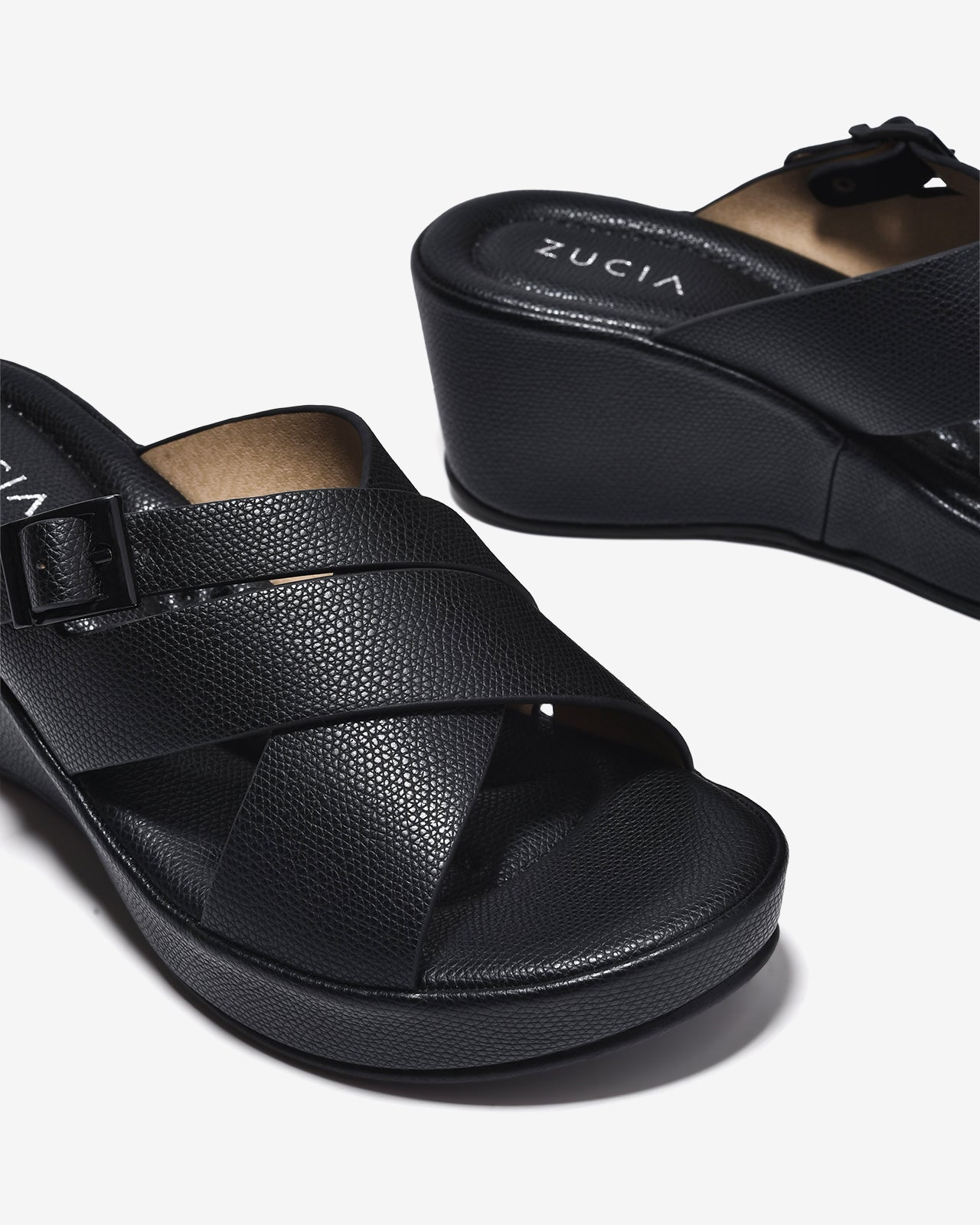 Dép Xuồng Zucia 7cm Quai Chéo Khóa Cài Êm Chân-DHLN2Đen Color1
