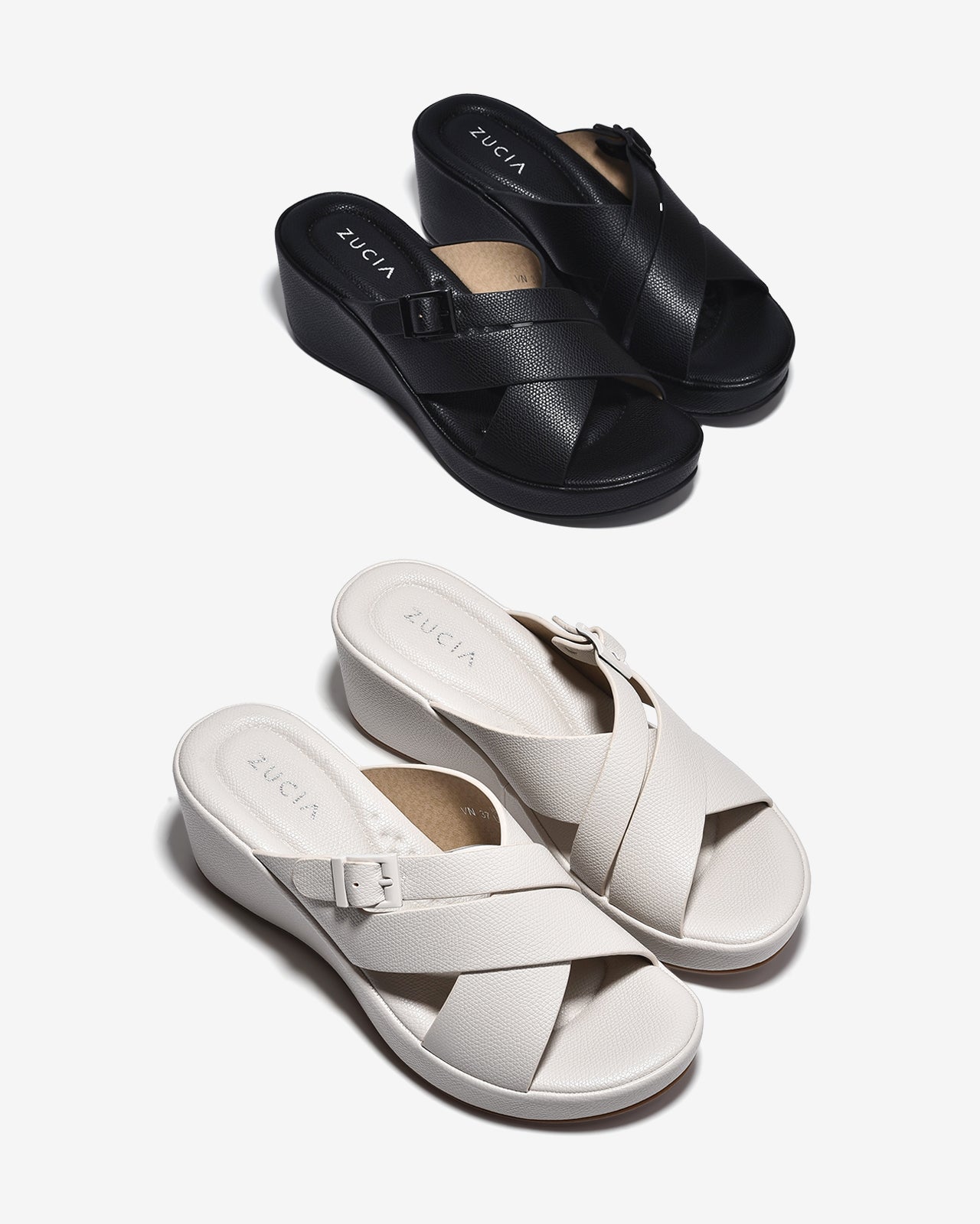 Dép Xuồng Zucia 7cm Quai Chéo Khóa Cài Êm Chân-DHLN2Đen Color1