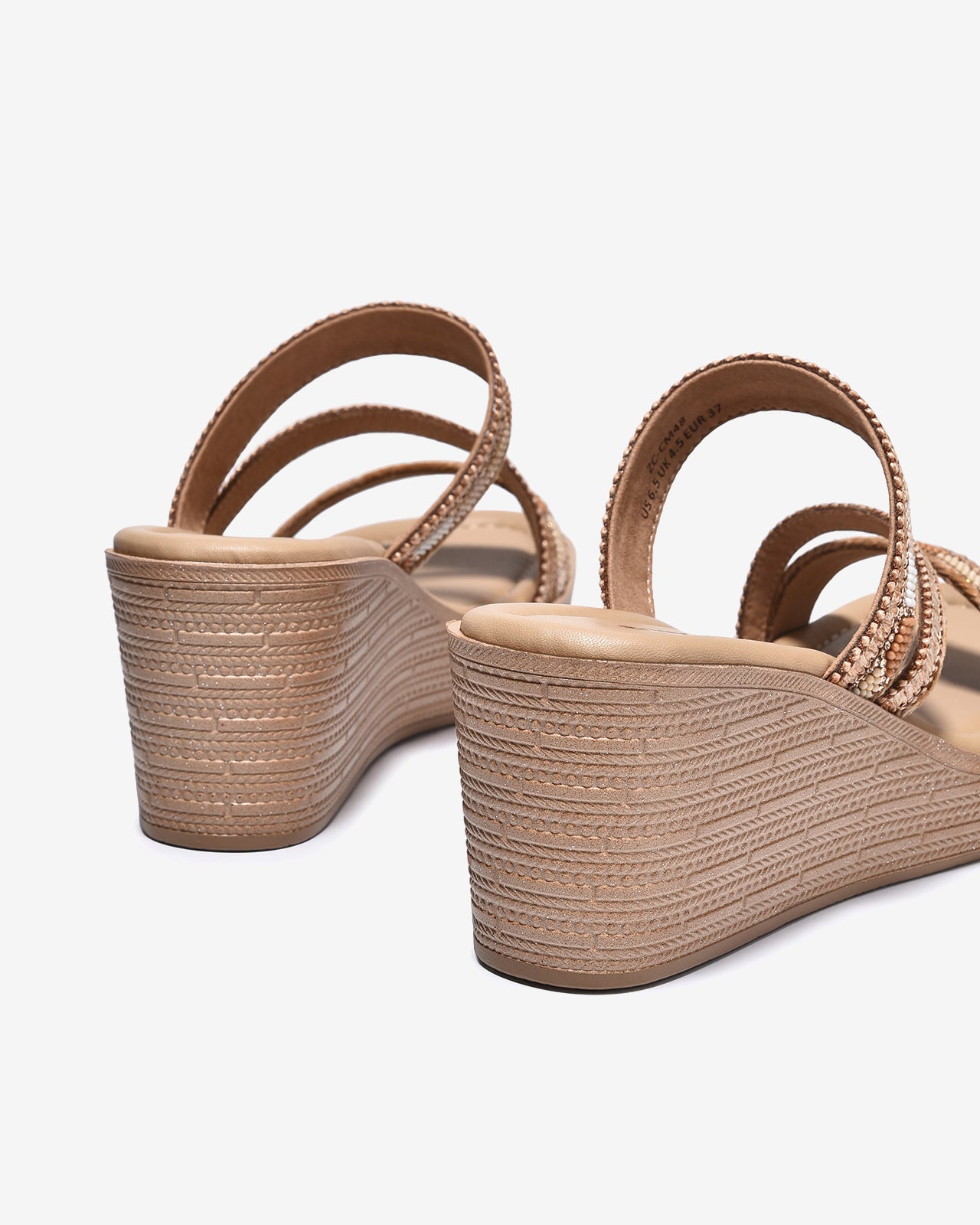 Dép Xuồng Zuciani 7cm Quai Đính Hạt-DCM48Cafe Color1