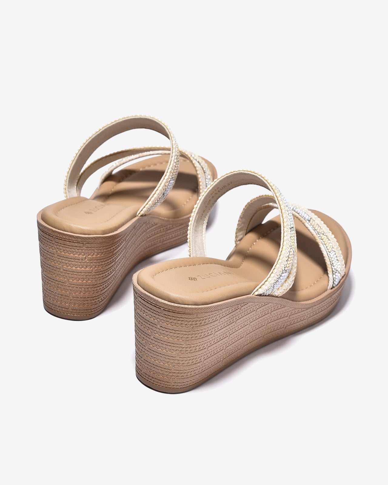 Dép Xuồng Zuciani 7cm Quai Đính Hạt-DCM48Kem Color1