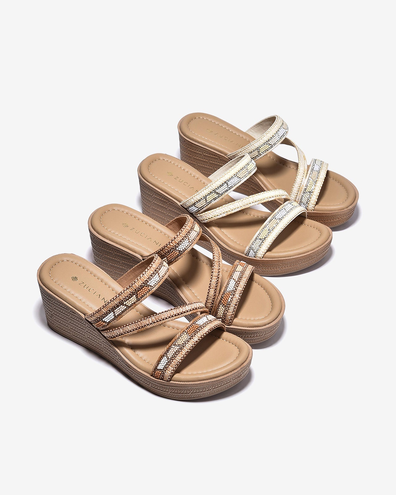 Dép Xuồng Zuciani 7cm Quai Đính Hạt-DCM48Kem Color1