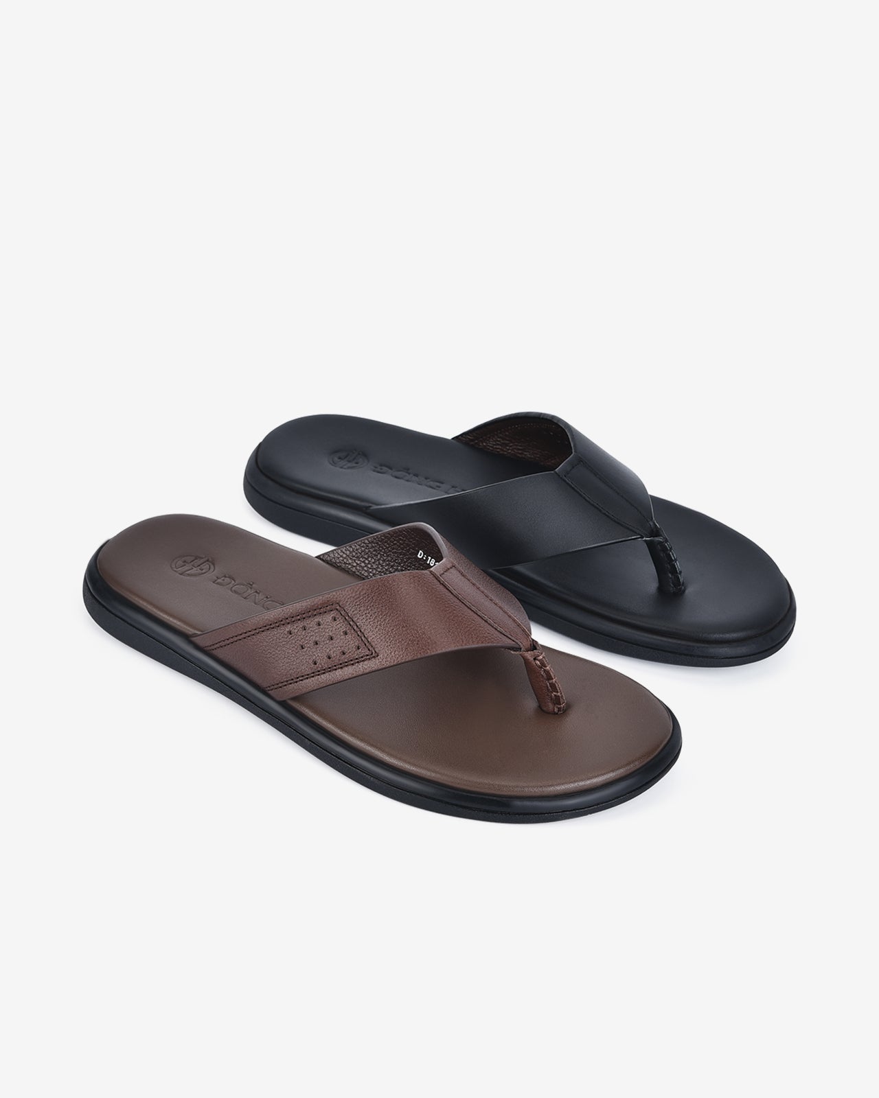 Dép Kẹp Nam Đông Hải Quai Da Phối Chỉ Thanh Lịch-D1818Nâu Color1