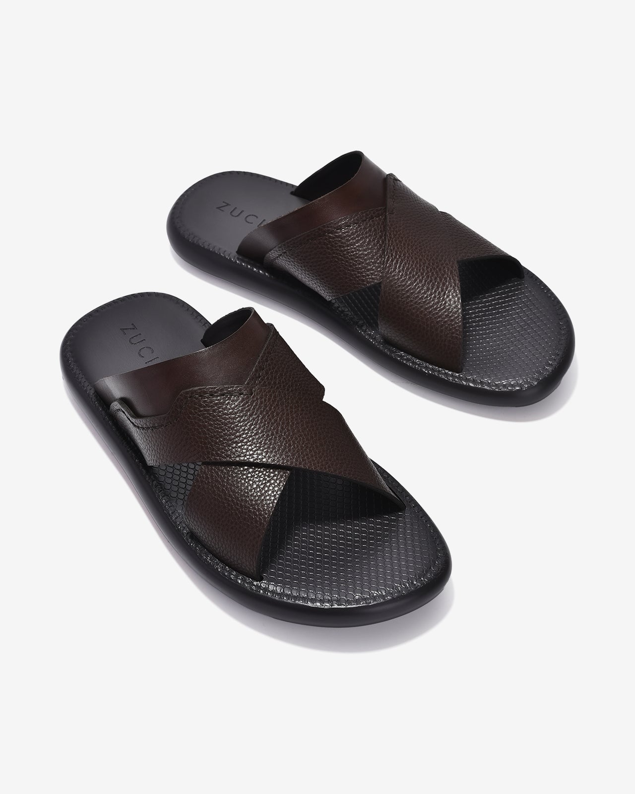 Dép Nam Zuciani Quai Chéo Viền Nổi-DRW13-Nâu Color1