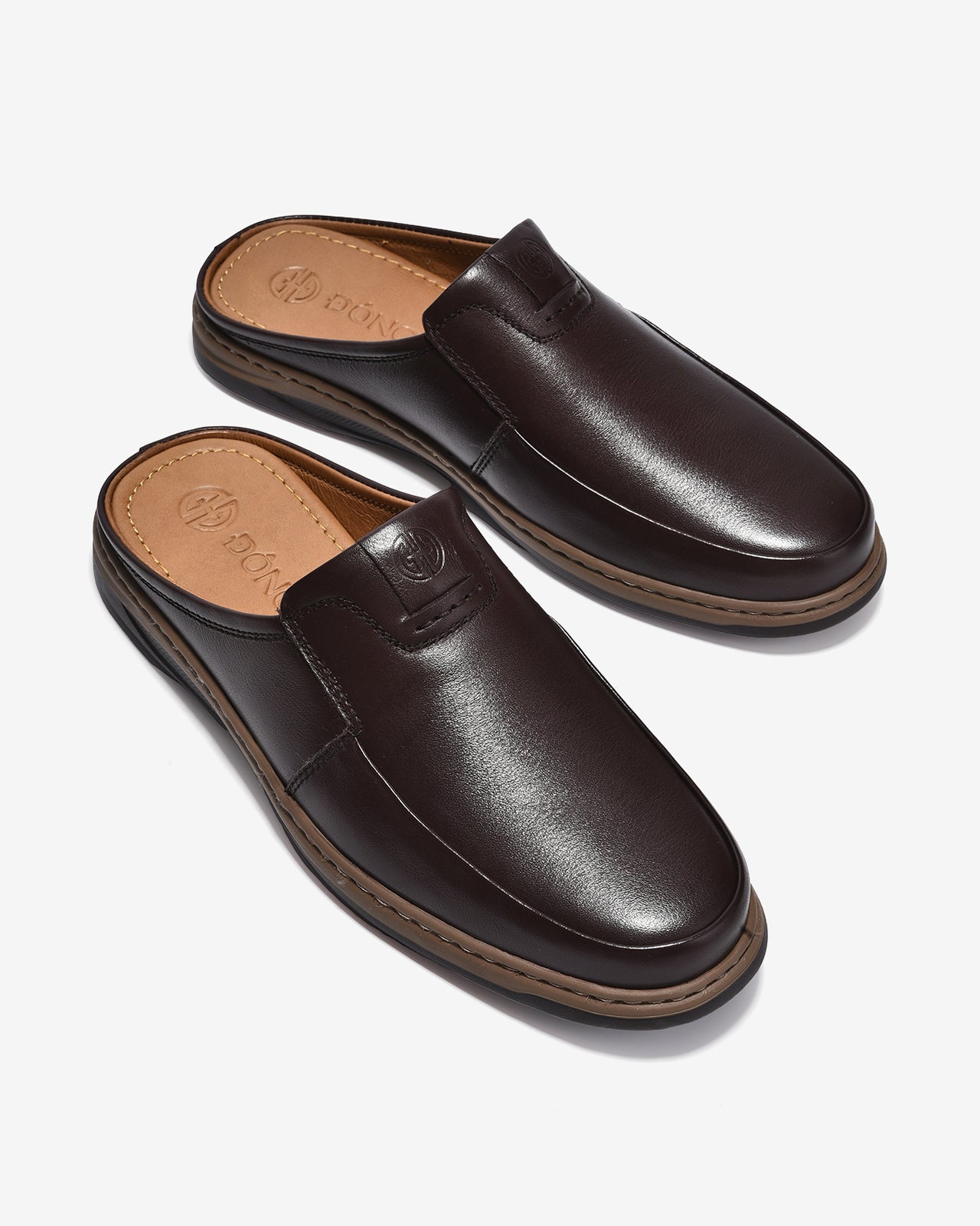 Dép Sapo Nam Đông Hải Da Trơn Dập Logo-G1023-Nâu Color1