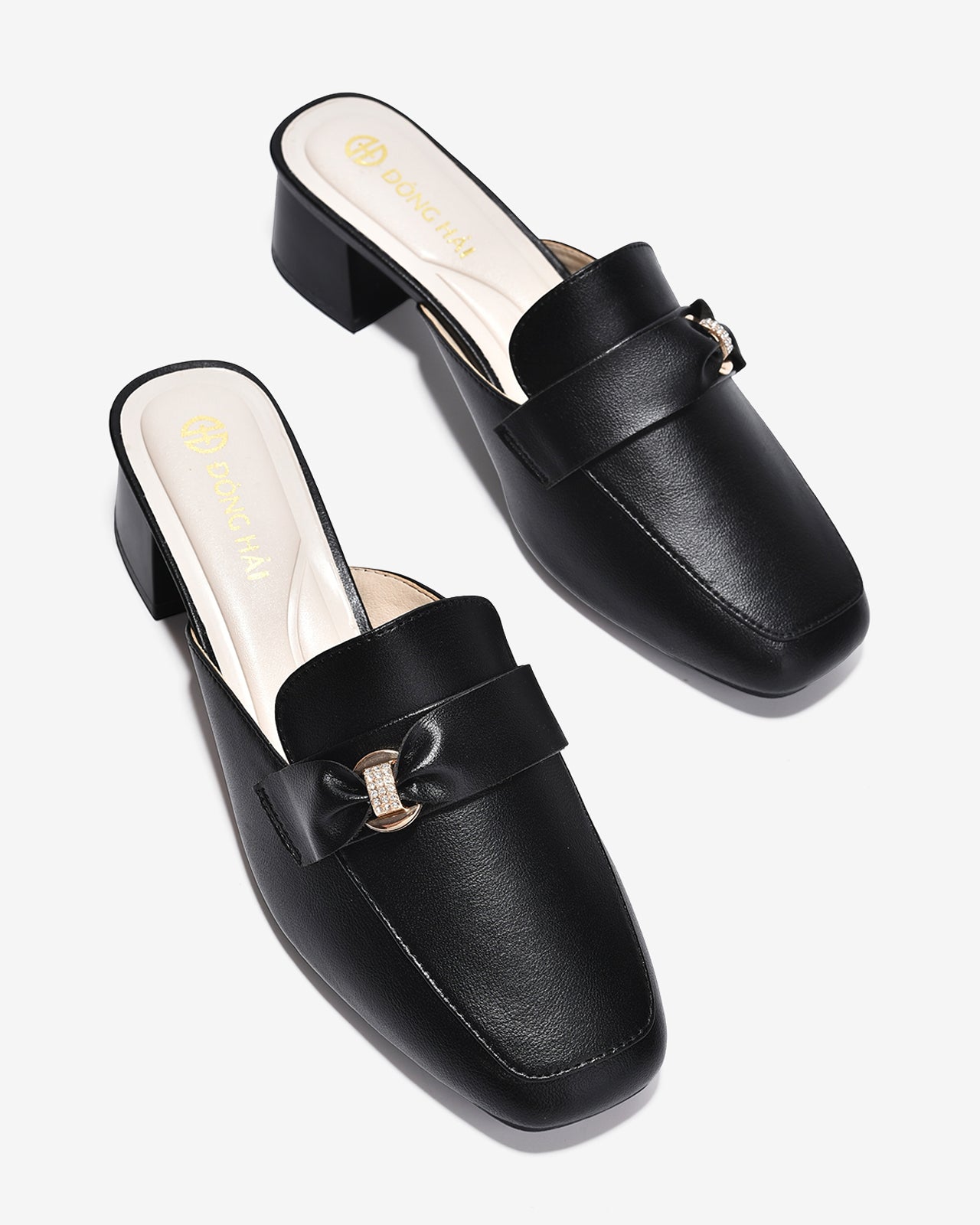 Dép Sapo Nữ Đông Hải Mũi Vuông Phối Nơ Đính Đá-G5861-Đen Color1