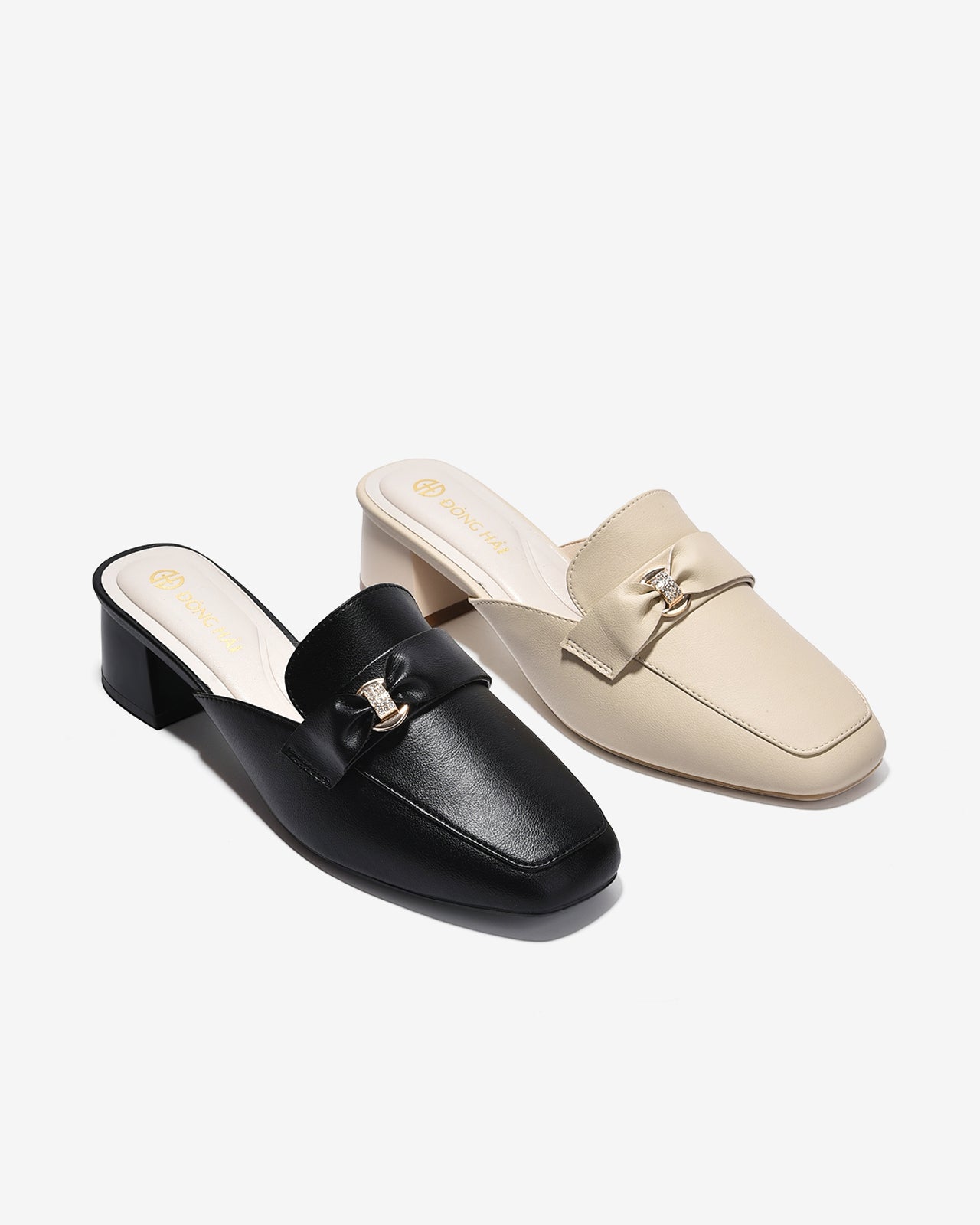 Dép Sapo Nữ Đông Hải Mũi Vuông Phối Nơ Đính Đá-G5861-Đen Color1