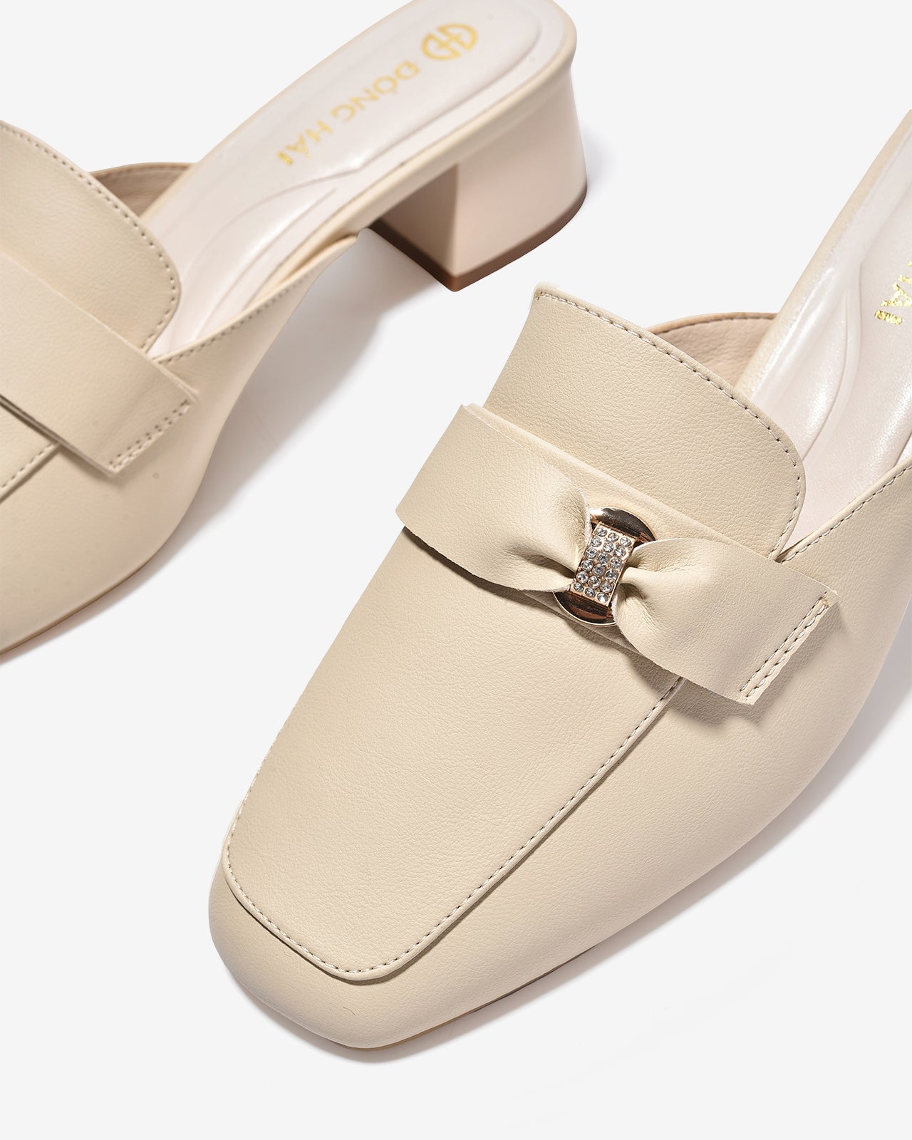 Dép Sapo Nữ Đông Hải Mũi Vuông Phối Nơ Đính Đá-G5861-Kem Color1