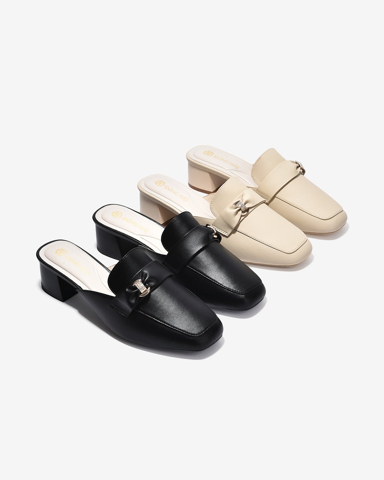 Dép Sapo Nữ Đông Hải Mũi Vuông Phối Nơ Đính Đá-G5861-Kem Color1