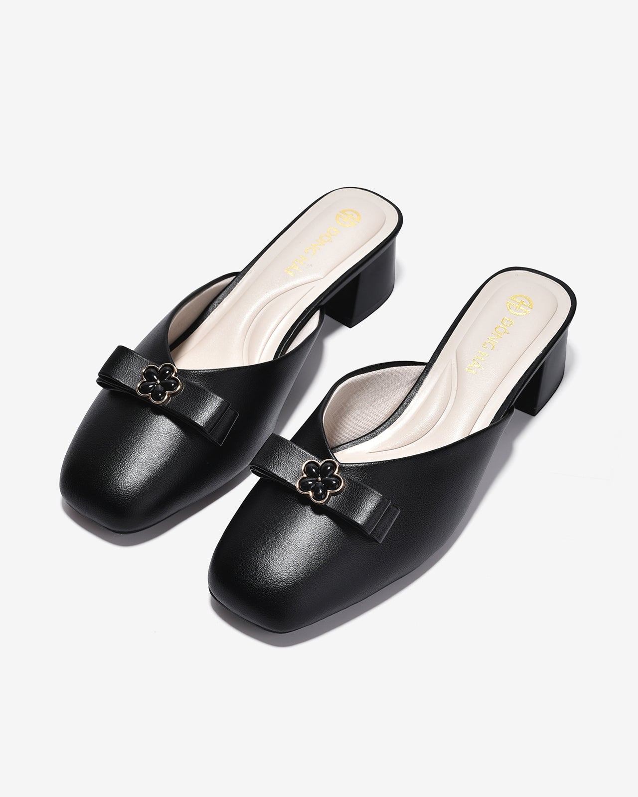 Dép Sapo Nữ Đông Hải Gót Vuông Đính Hoa-G5862-Đen Color1
