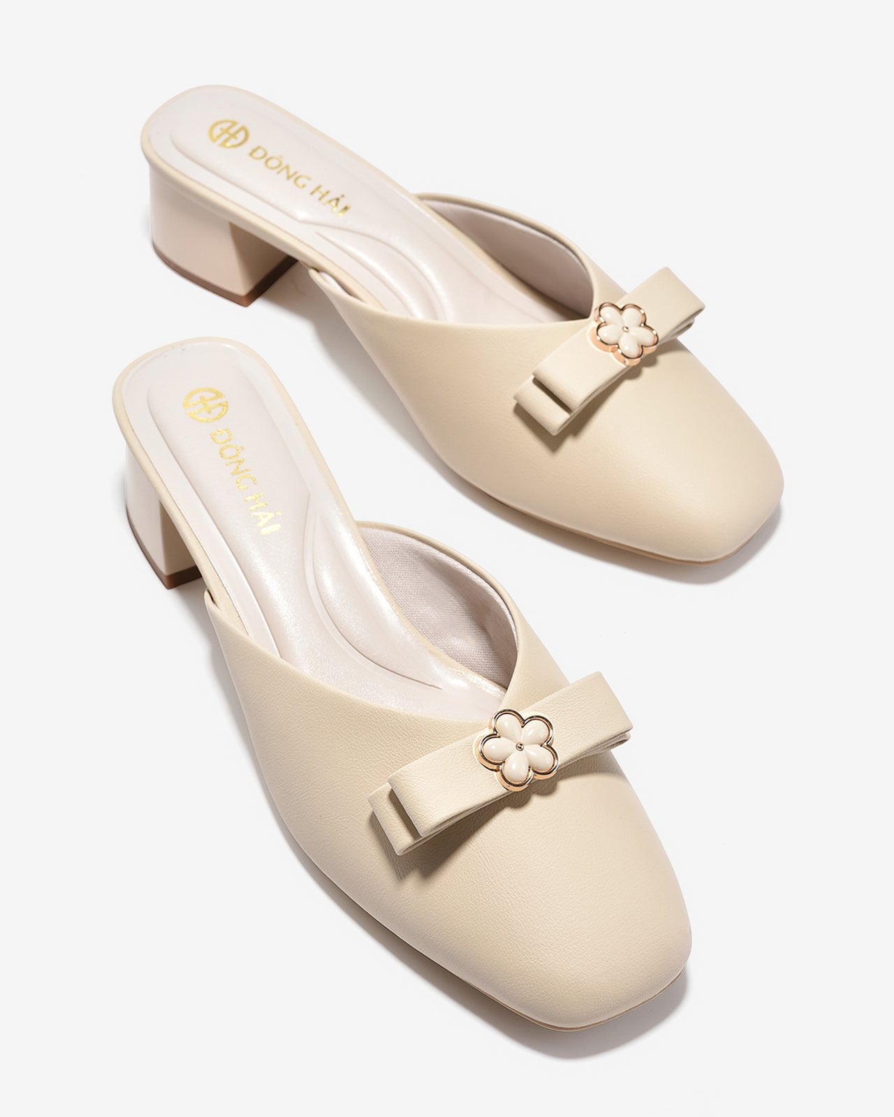 Dép Sapo Nữ Đông Hải Gót Vuông Đính Hoa-G5862-Kem Color1