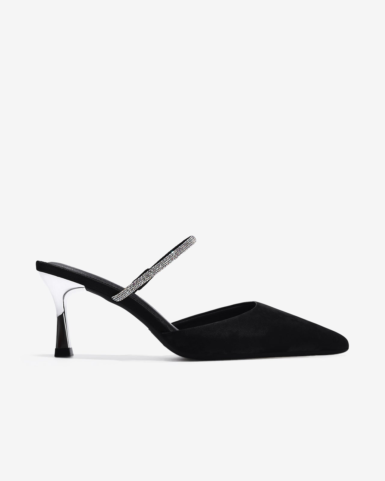 Dép Mules Cao Gót Nữ Đông Hải Quai Phối Đá Lấp Lánh-G81T4Đen Color1First