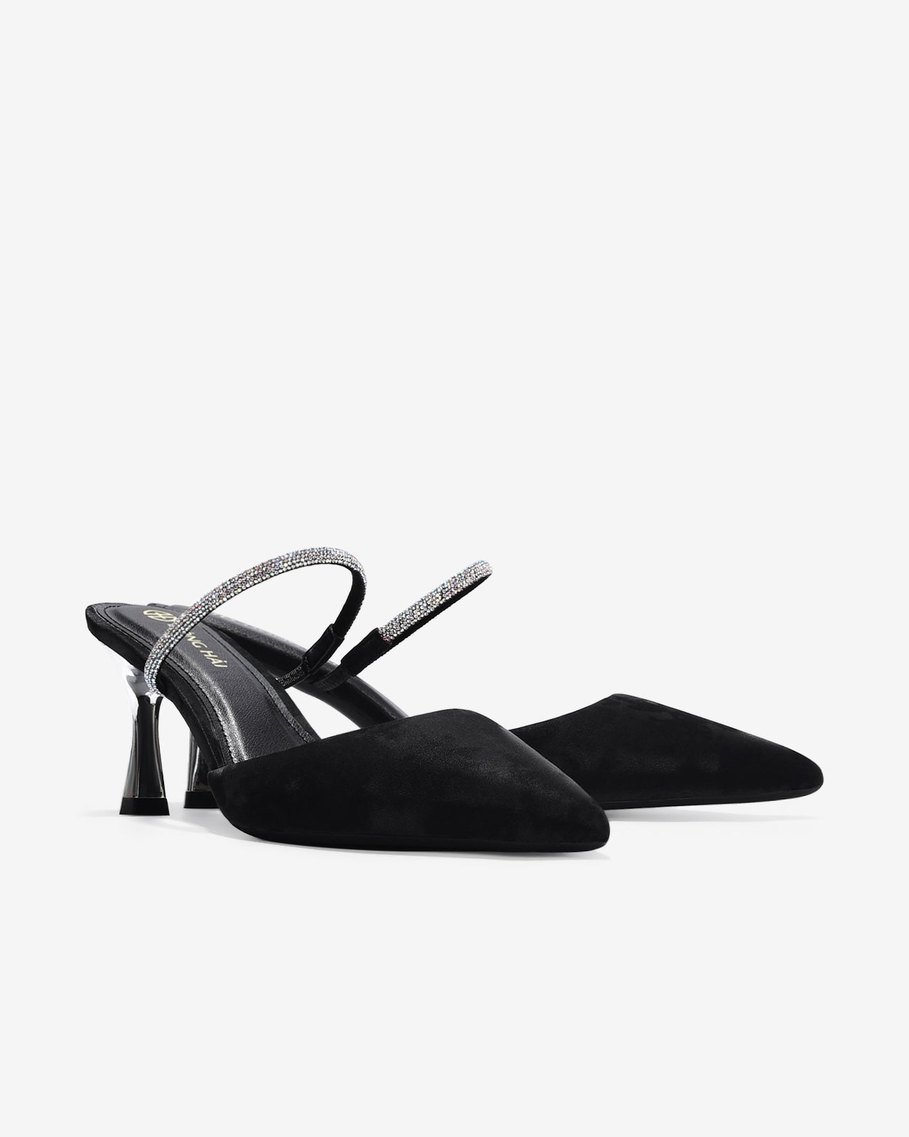 Dép Mules Cao Gót Nữ Đông Hải Quai Phối Đá Lấp Lánh-G81T4Đen Color1