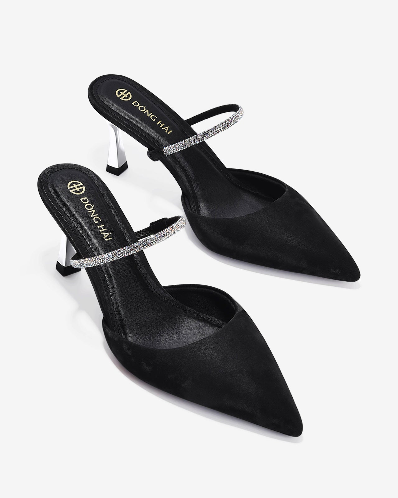 Dép Mules Cao Gót Nữ Đông Hải Quai Phối Đá Lấp Lánh-G81T4Đen Color1