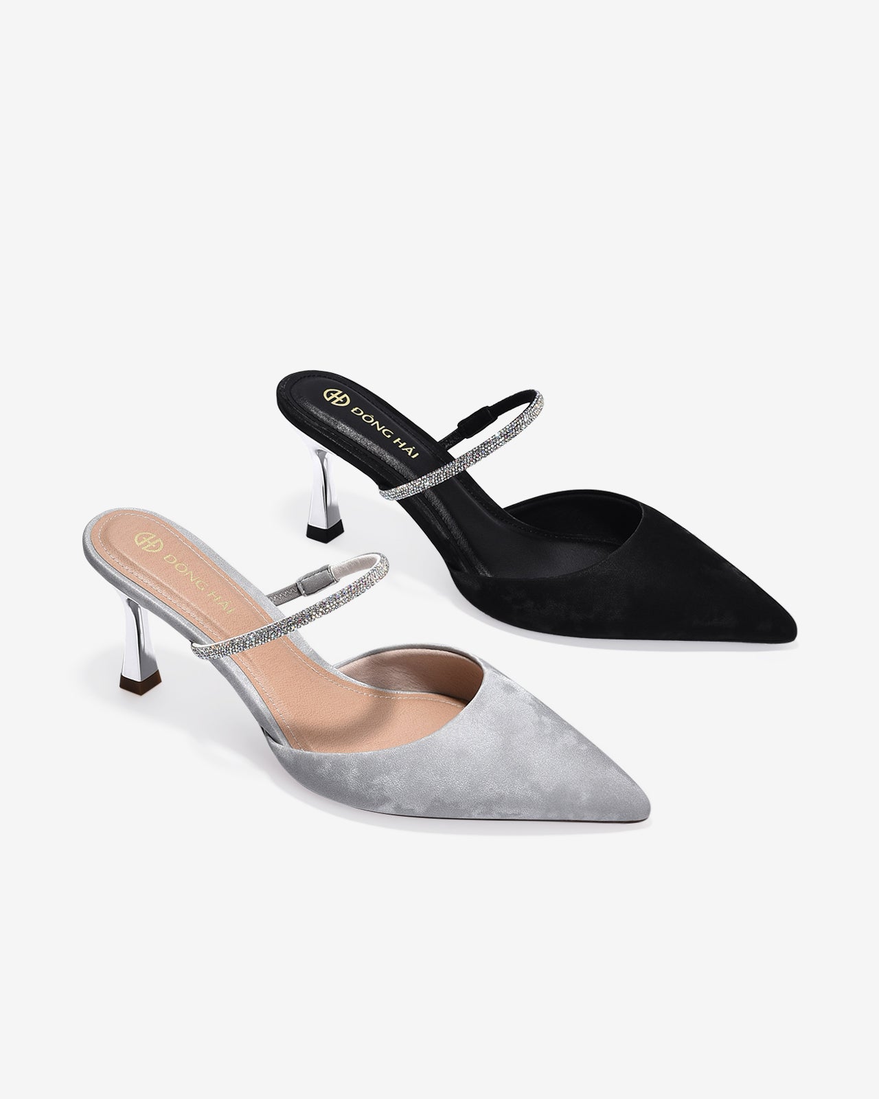 Dép Mules Cao Gót Nữ Đông Hải Quai Phối Đá Lấp Lánh-G81T4Đen Color1