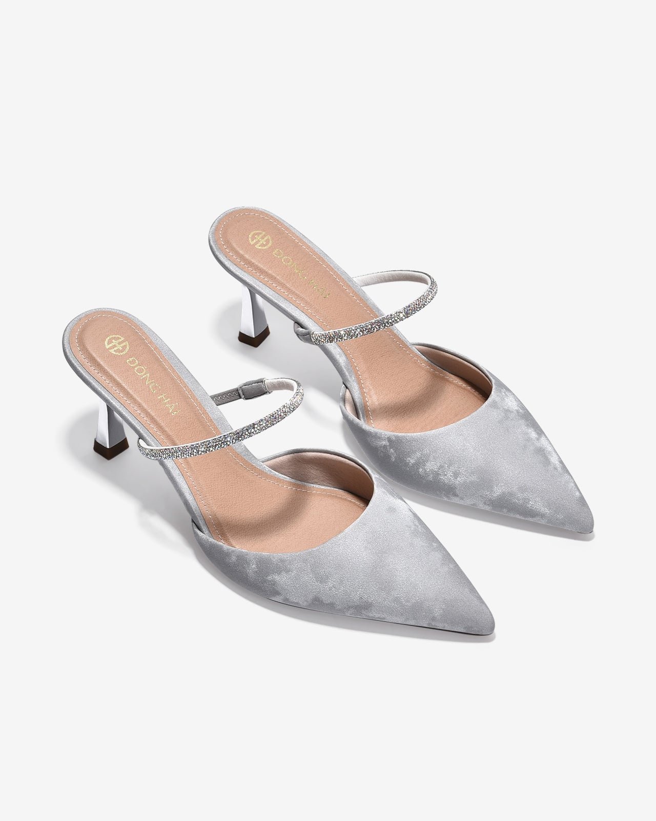 Dép Mules Cao Gót Nữ Đông Hải Quai Phối Đá Lấp Lánh-G81T4Xám Color1
