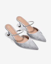 Dép Mules Cao Gót Nữ Đông Hải Quai Phối Đá Lấp Lánh-G81T4Xám Color1