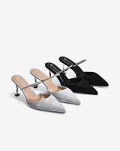 Dép Mules Cao Gót Nữ Đông Hải Quai Phối Đá Lấp Lánh-G81T4Xám Color1