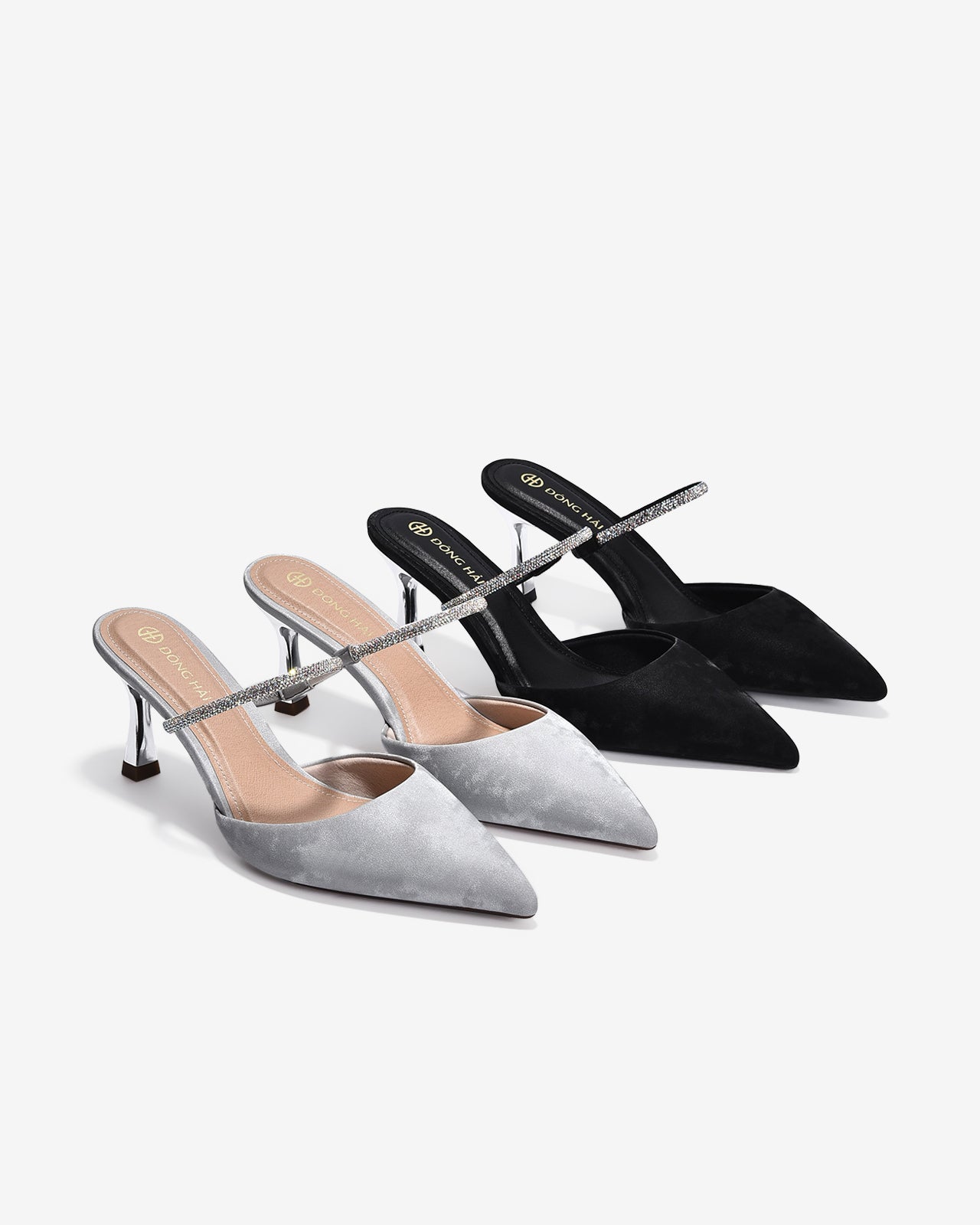 Dép Mules Cao Gót Nữ Đông Hải Quai Phối Đá Lấp Lánh-G81T4Xám Color1