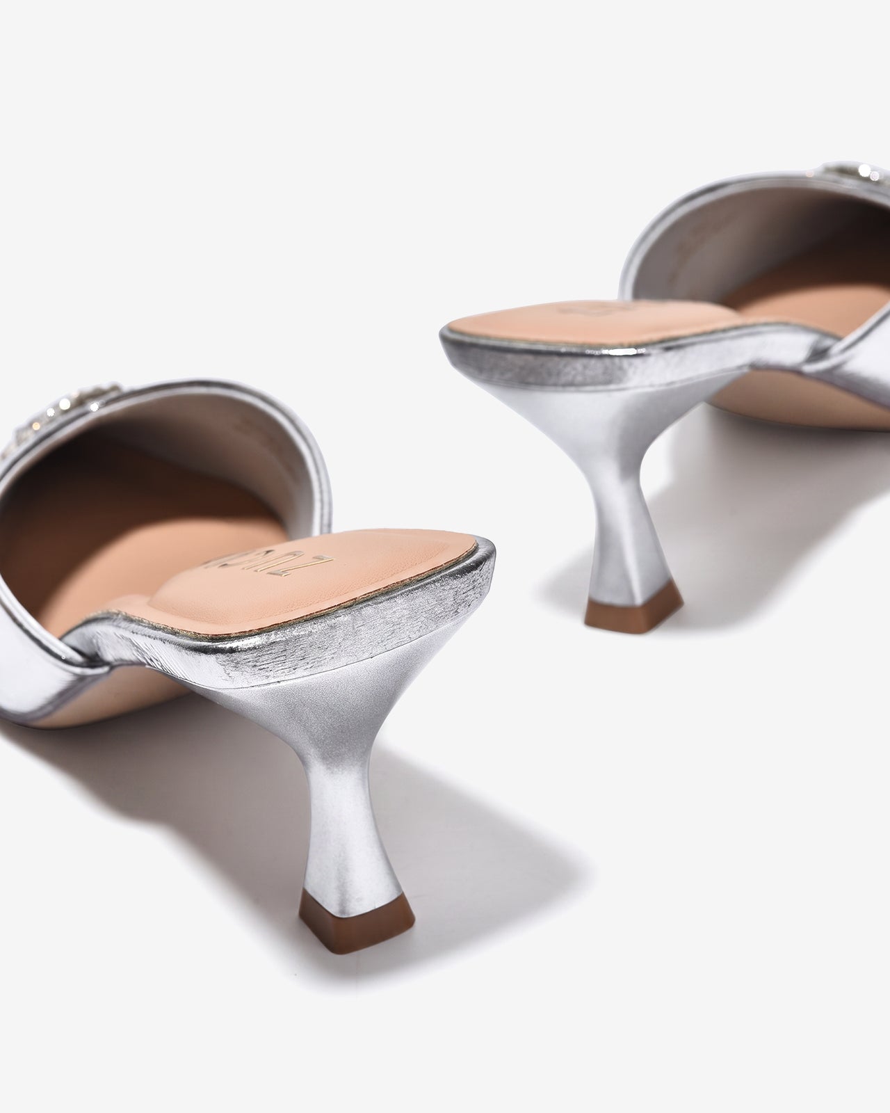 Dép Sapo Cao Gót 7cm Zucia Mũi Nhọn Đính Đá-GTHC7Xám Color1