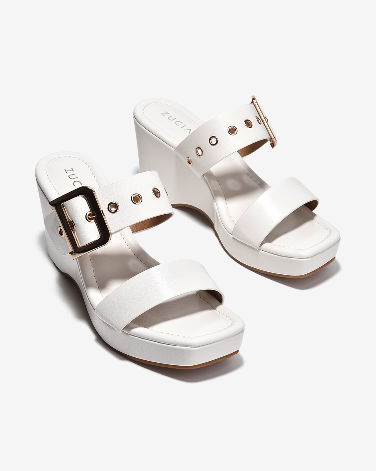 Dép Xuồng Zucia Quai Đôi Phối Khóa-DHLM1-Trắng Color1