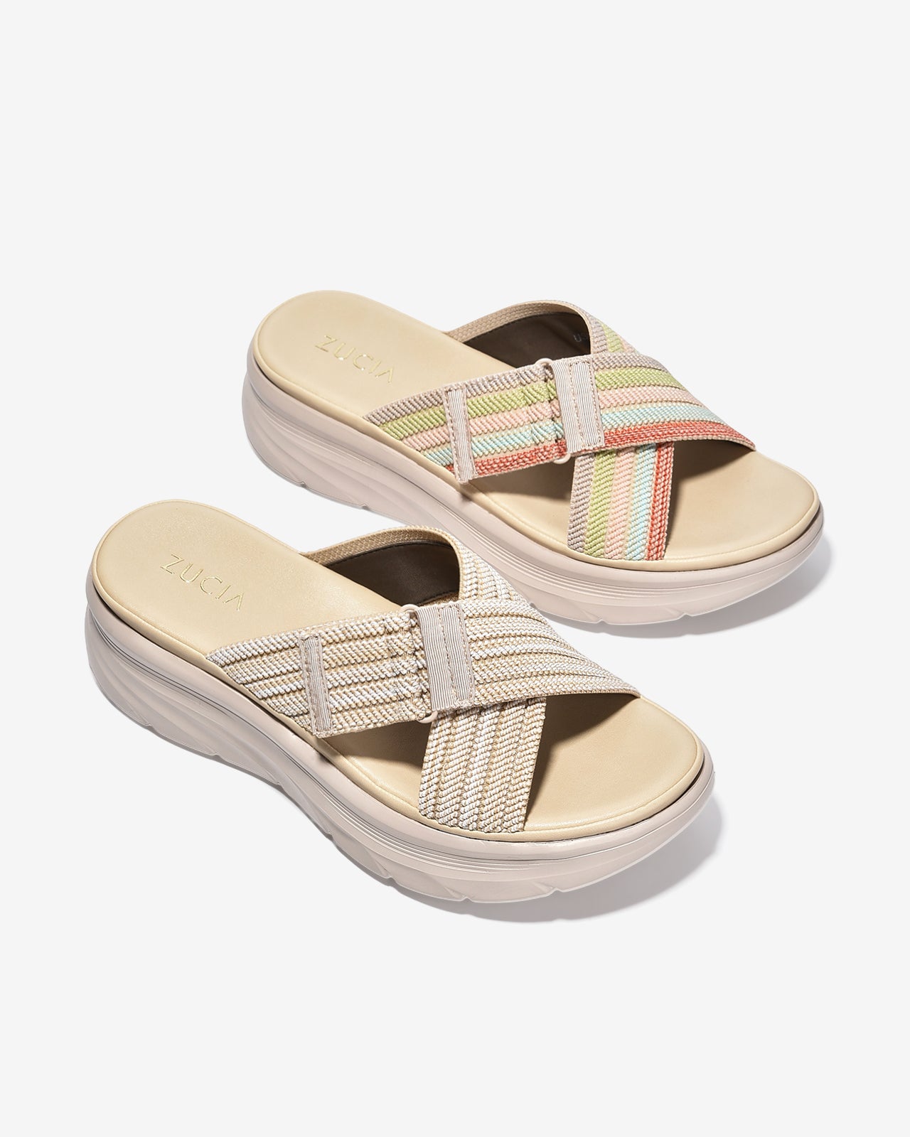 Dép Xuồng Nữ Zucia Quai Chéo Bảng To Dệt Phối Màu-DRXB1-Kem Color1