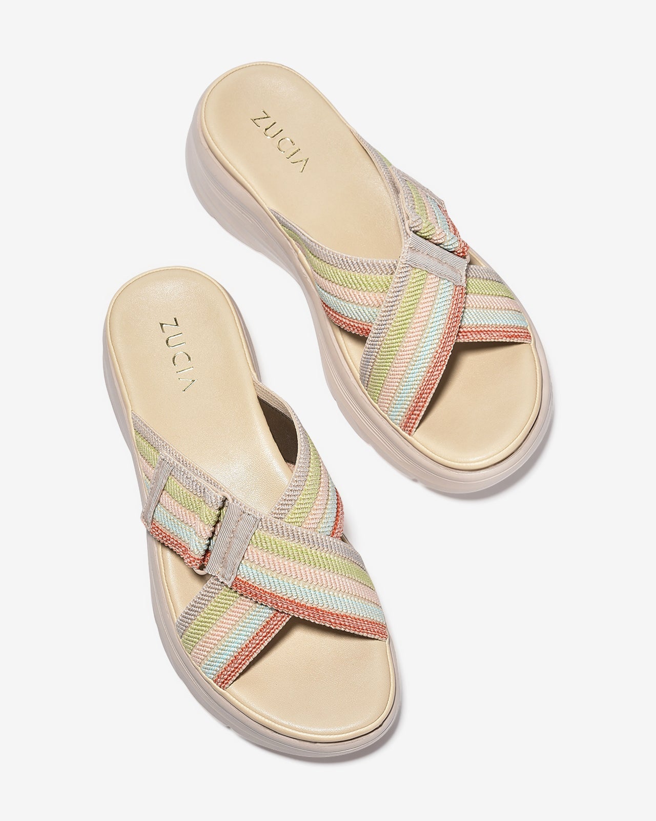 Dép Xuồng Nữ Zucia Quai Chéo Bảng To Dệt Phối Màu-DRXB1Xanh Lá Color1