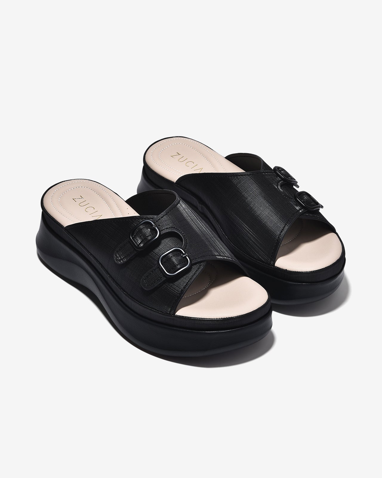 Dép Xuồng Zucia Đế 6cm Quai Đôi Bản Rộng-DRXE2Đen Color1