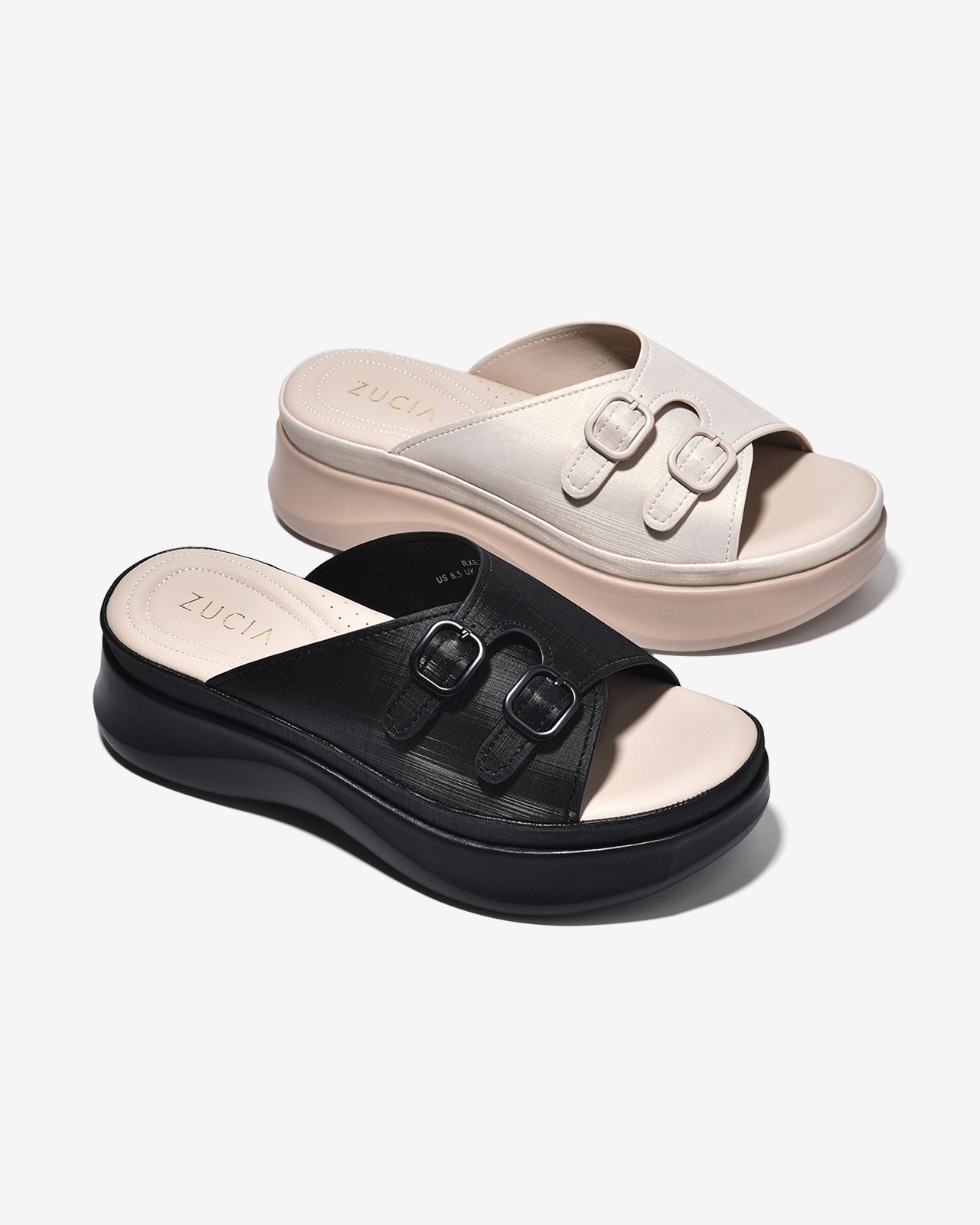 Dép Xuồng Zucia Đế 6cm Quai Đôi Bản Rộng-DRXE2Đen Color1