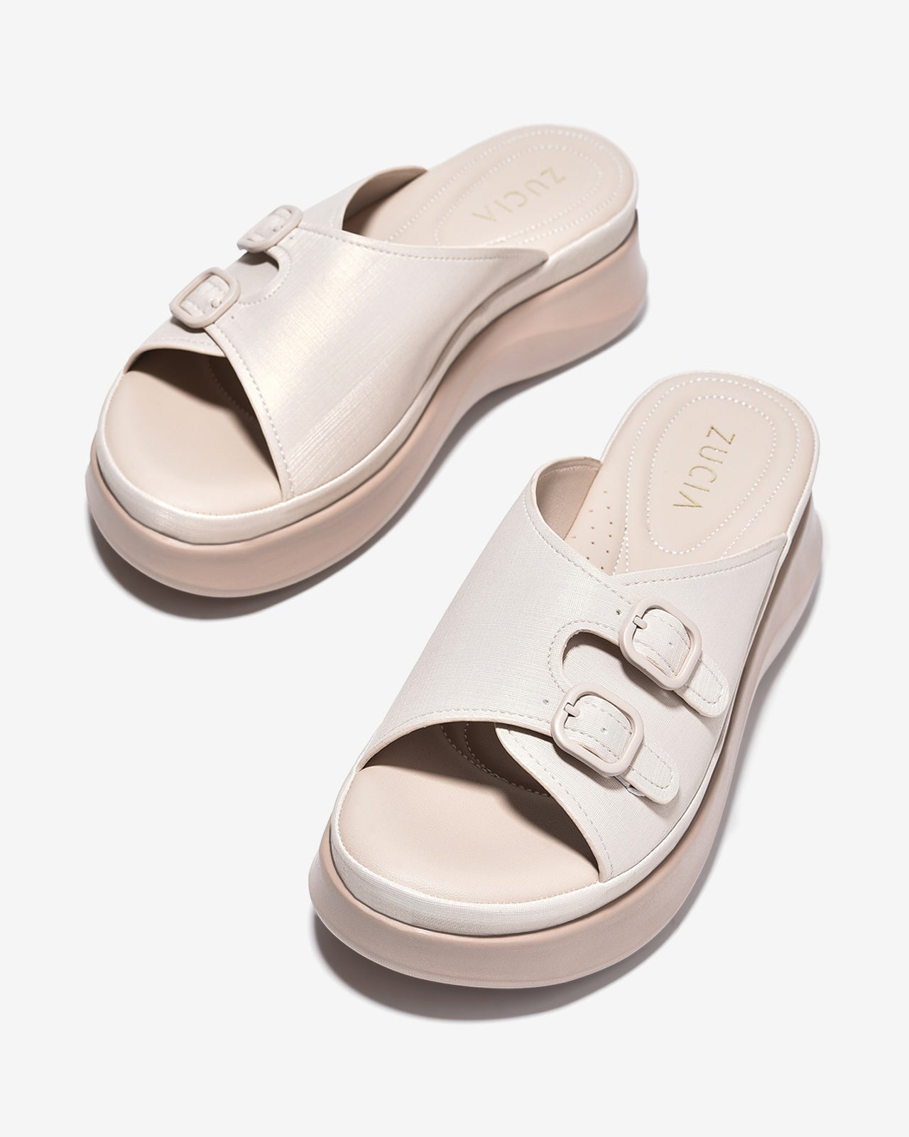 Dép Xuồng Zucia Đế 6cm Quai Đôi Bản Rộng-DRXE2Kem Color1