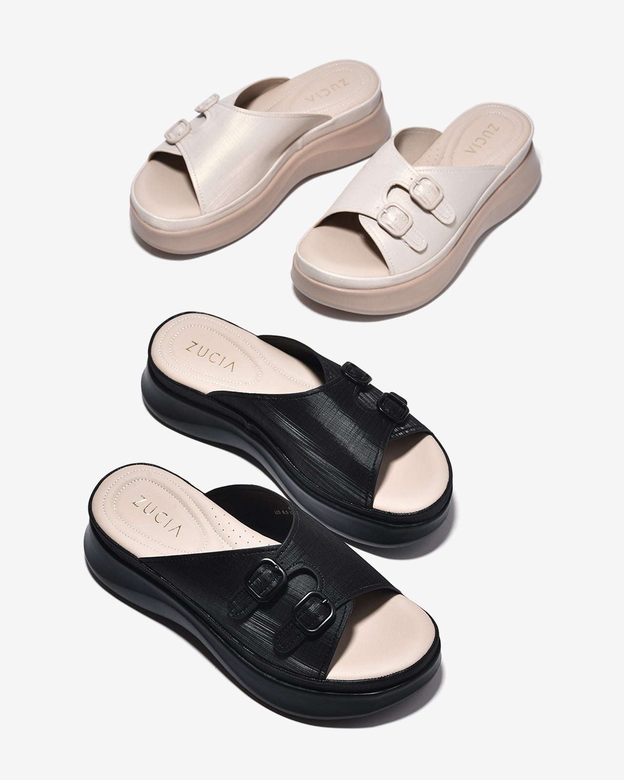 Dép Xuồng Zucia Đế 6cm Quai Đôi Bản Rộng-DRXE2Kem Color1