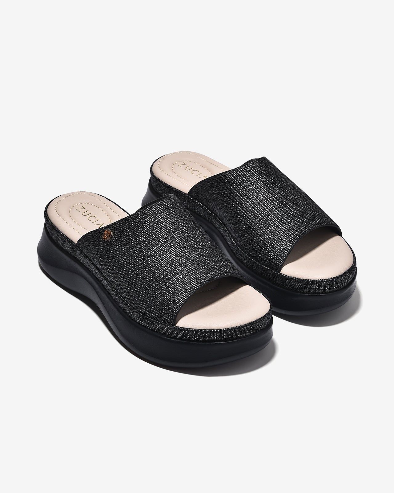 Dép Xuồng Zucia 6cm Bản To Ánh Kim-DRXE3Đen Color1