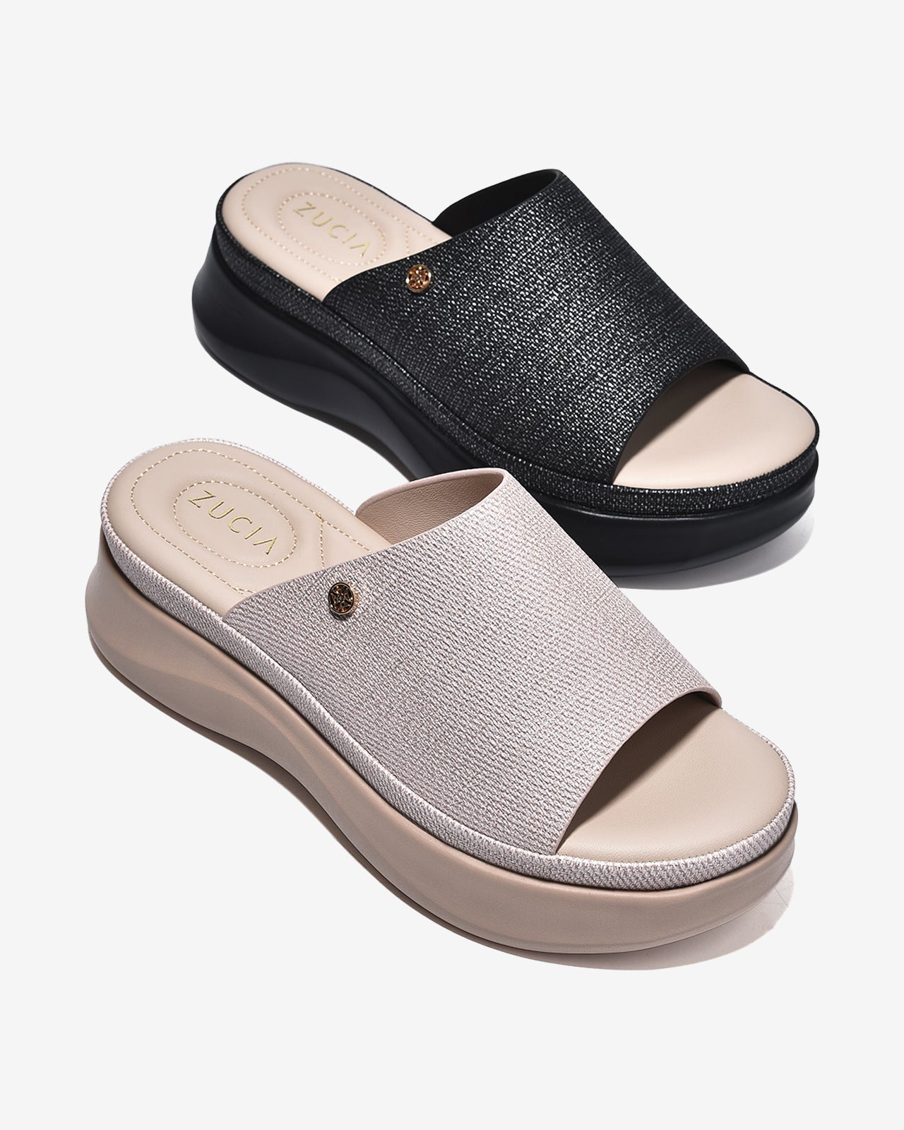 Dép Xuồng Zucia 6cm Bản To Ánh Kim-DRXE3Đen Color1