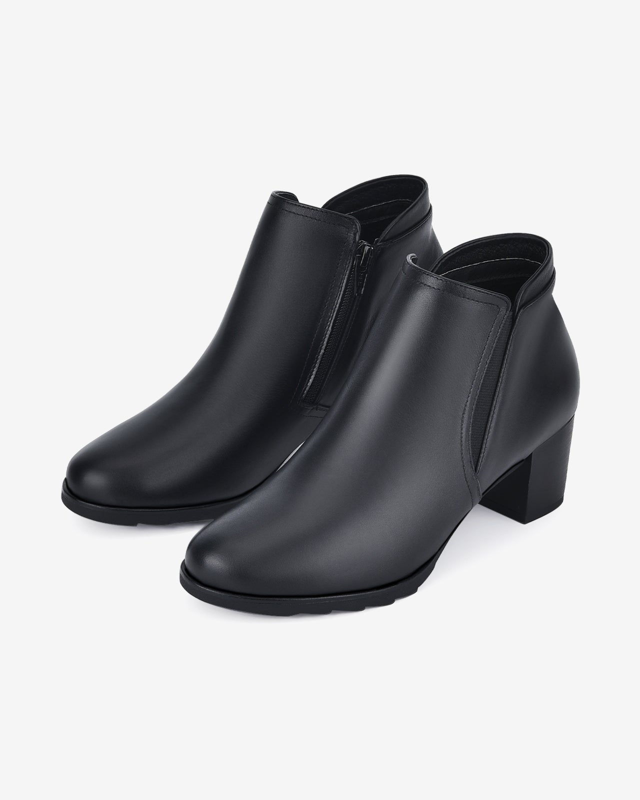 Giày Boot Nữ Đông Hải Dây Kéo Phối Thun-G7163Đen Color1