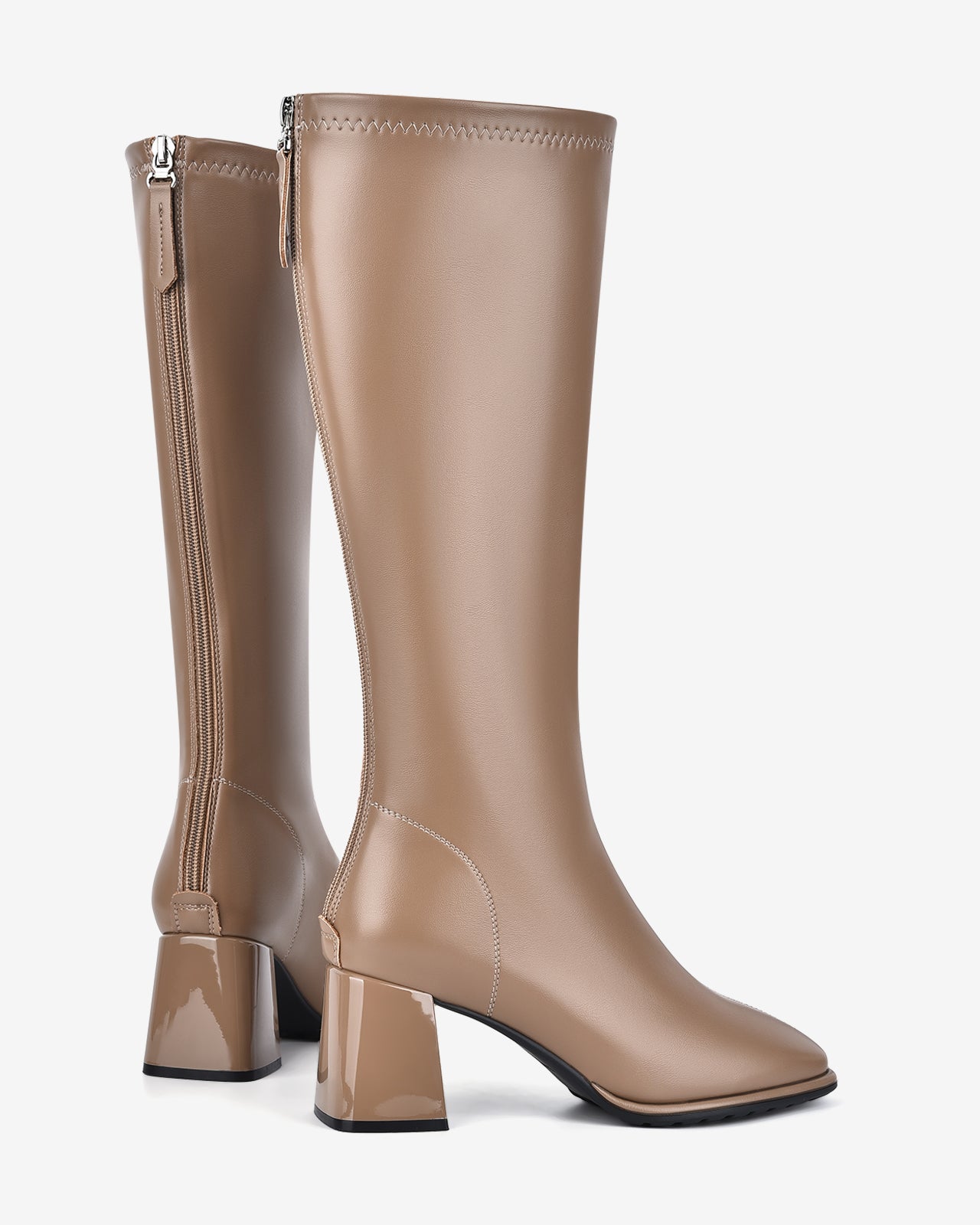 Giày Boot Nữ Đông Hải Cổ Cao Da Bóng Thời Thượng-GDH67Cafe Color1