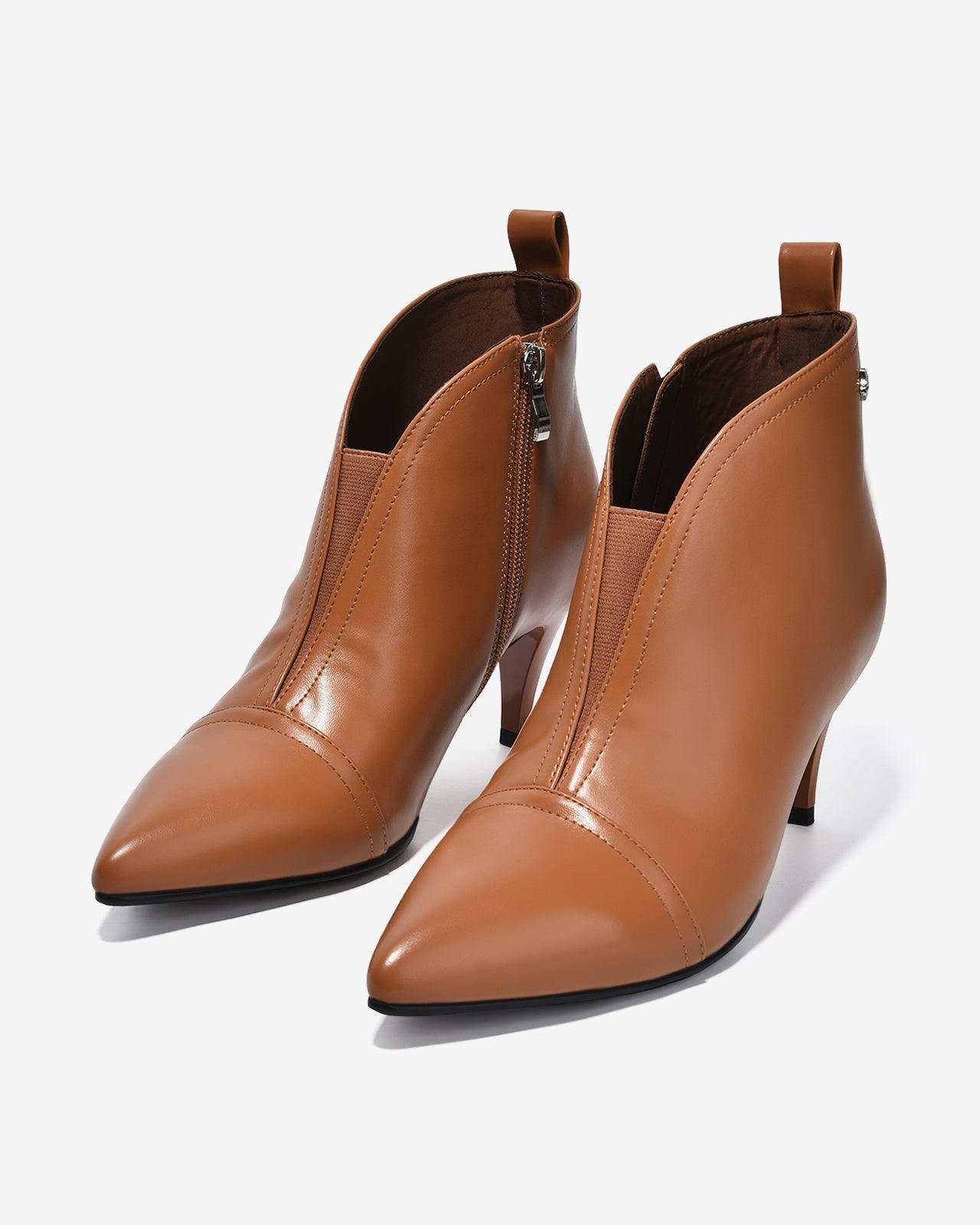 Giày Boot Nữ Zucia Mũi Nhọn Cổ Khoét Phối Thun-GTHB2-Bò Color1