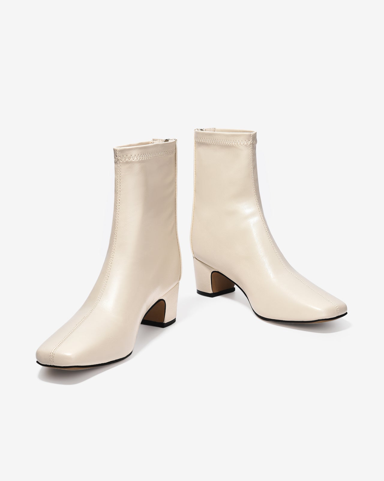 Giày Boot Nữ Zucia Mũi Vuông Chỉ Nổi Đính Logo-GTHB3Kem Color1