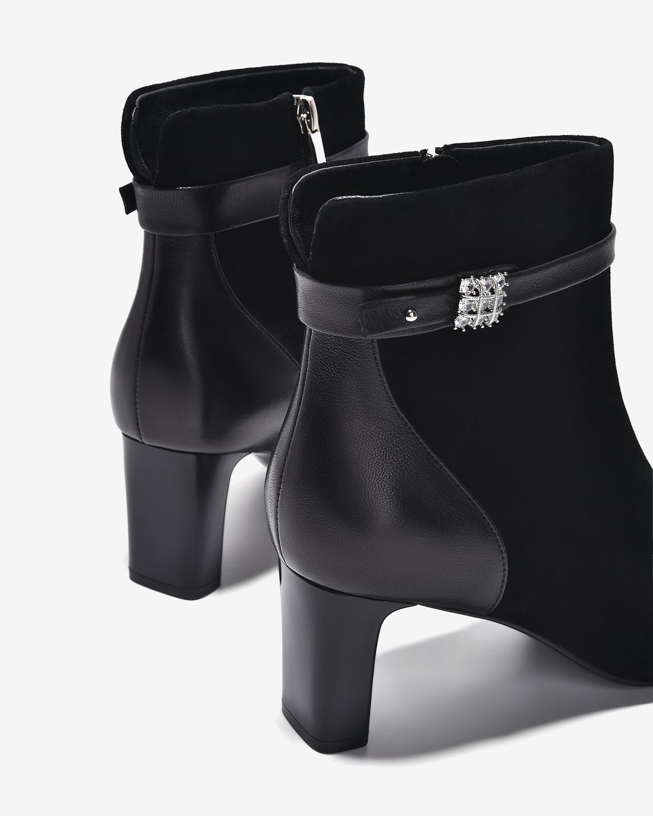 Giày Boot Nữ Zuciani Phối Da Lộn Đính Đá-GCM34Đen Color1