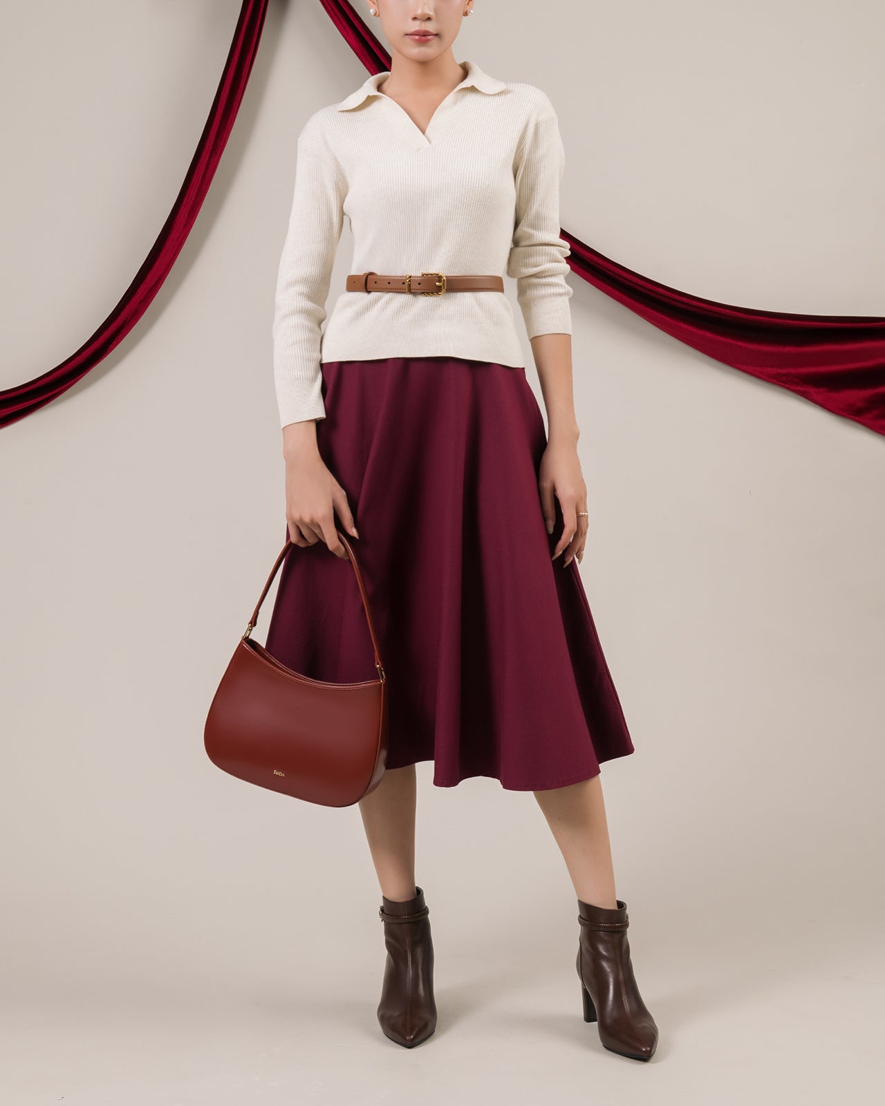 Giày Boot Nữ Zuciani Khóa Kéo Quai Đính Đá-GCM36-Nâu Color1