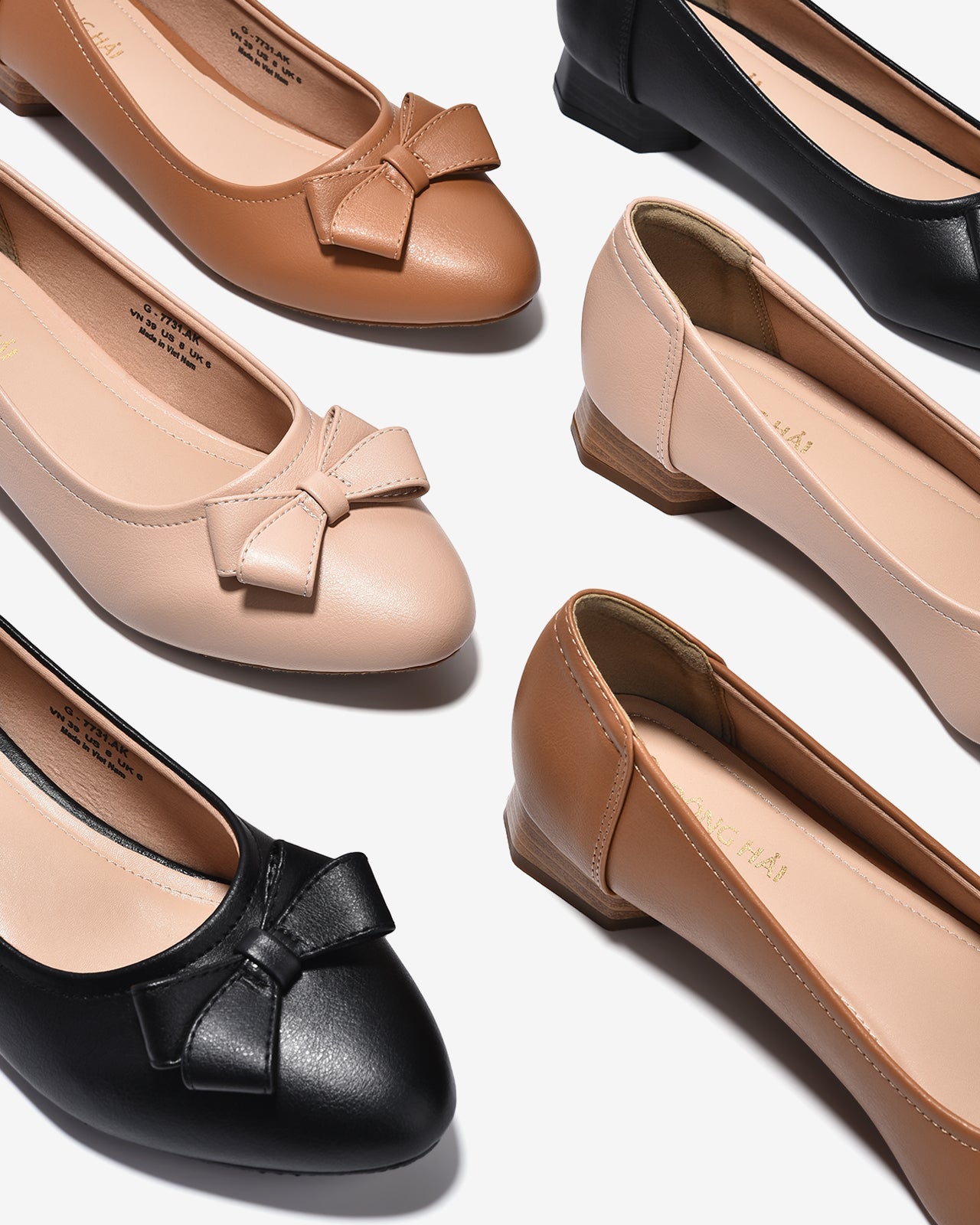 Giày Búp Bê Đông Hải Gót Giả Gỗ Đính Nơ Đôi-G7731-Bò Color1