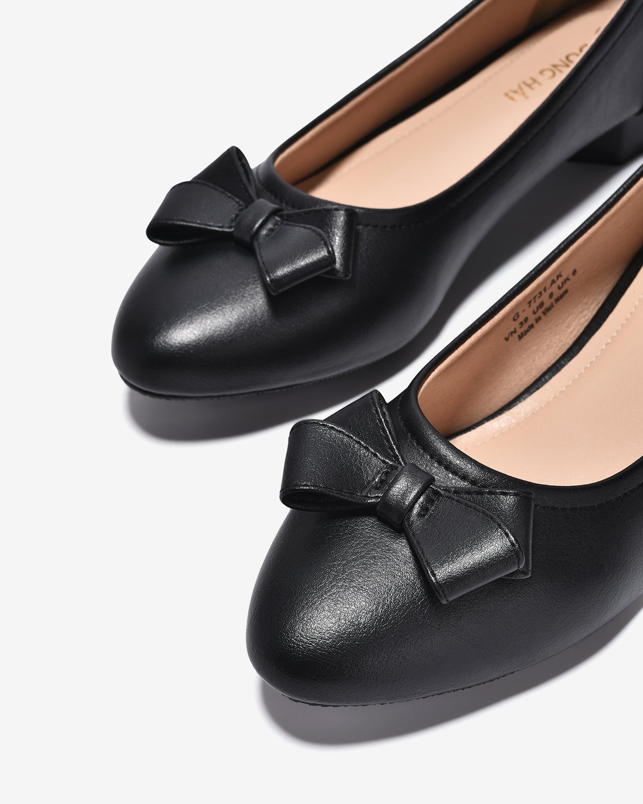 Giày Búp Bê Đông Hải Gót Giả Gỗ Đính Nơ Đôi-G7731-Đen Color1